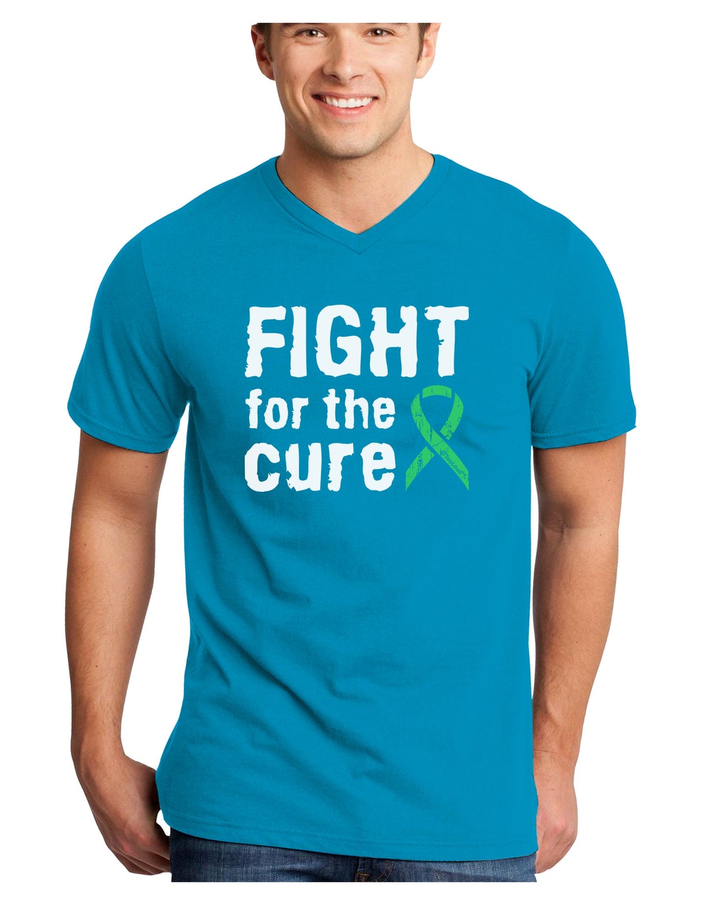 Fight for the Cure - Light Green Ribbon Celiac Disease Adult Dark V-Neck T-Shirt-TooLoud-Turquoise-Small-Davson Sales