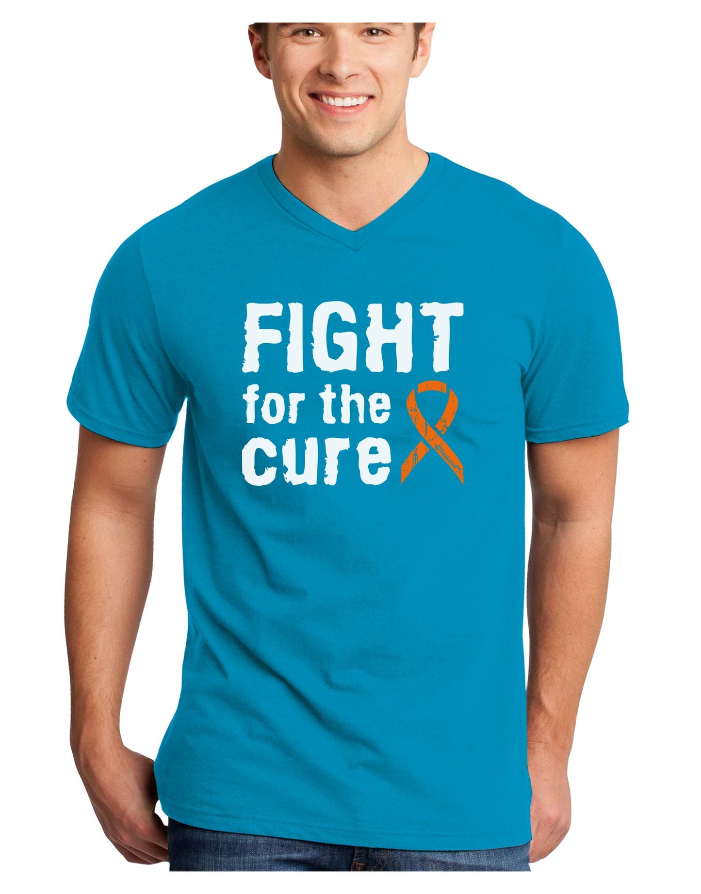 Fight for the Cure - Orange Ribbon Leukemia Adult Dark V-Neck T-Shirt-TooLoud-Turquoise-Small-Davson Sales