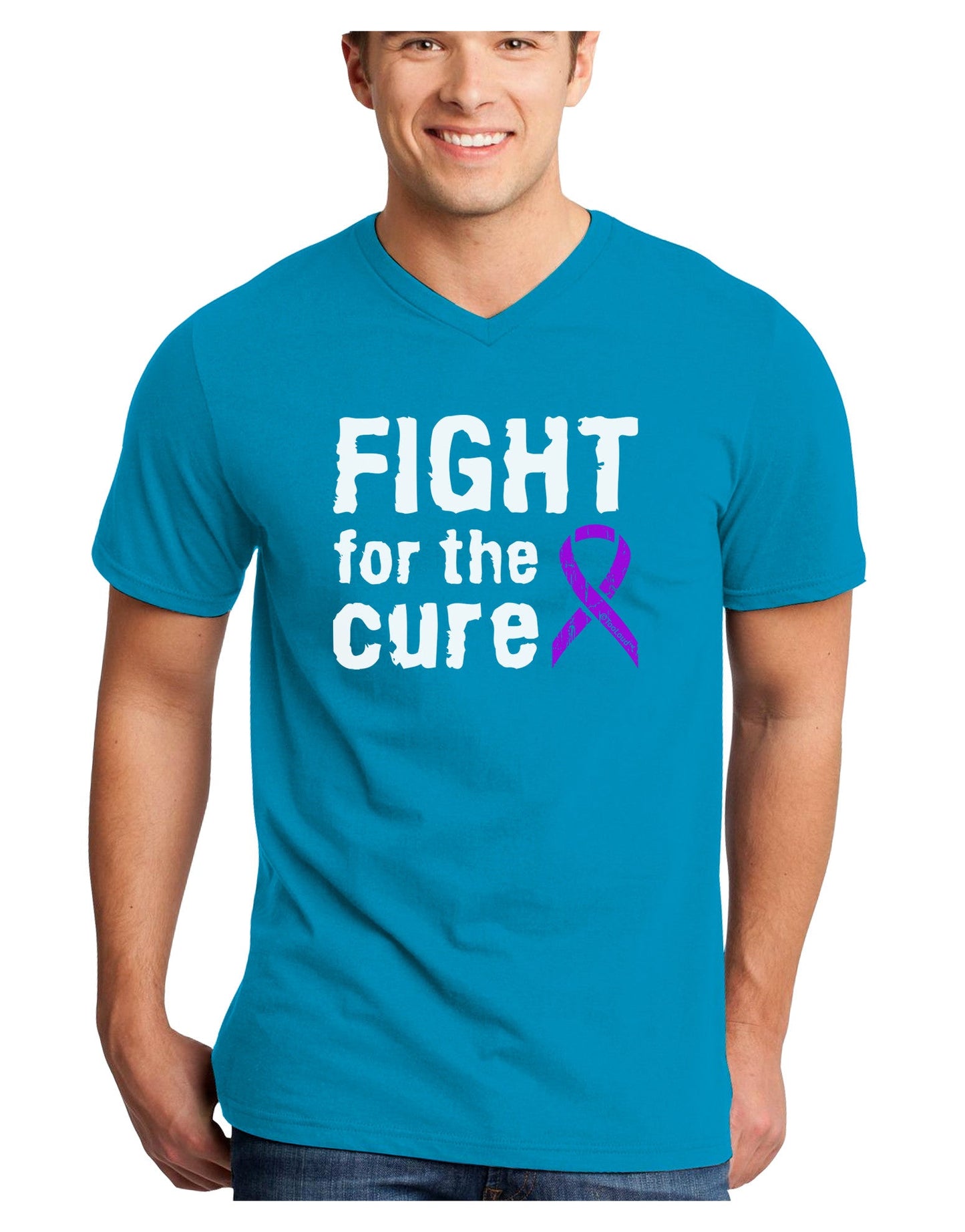 Fight for the Cure - Purple Ribbon Alzheimers Disease Adult Dark V-Neck T-Shirt-TooLoud-Turquoise-Small-Davson Sales