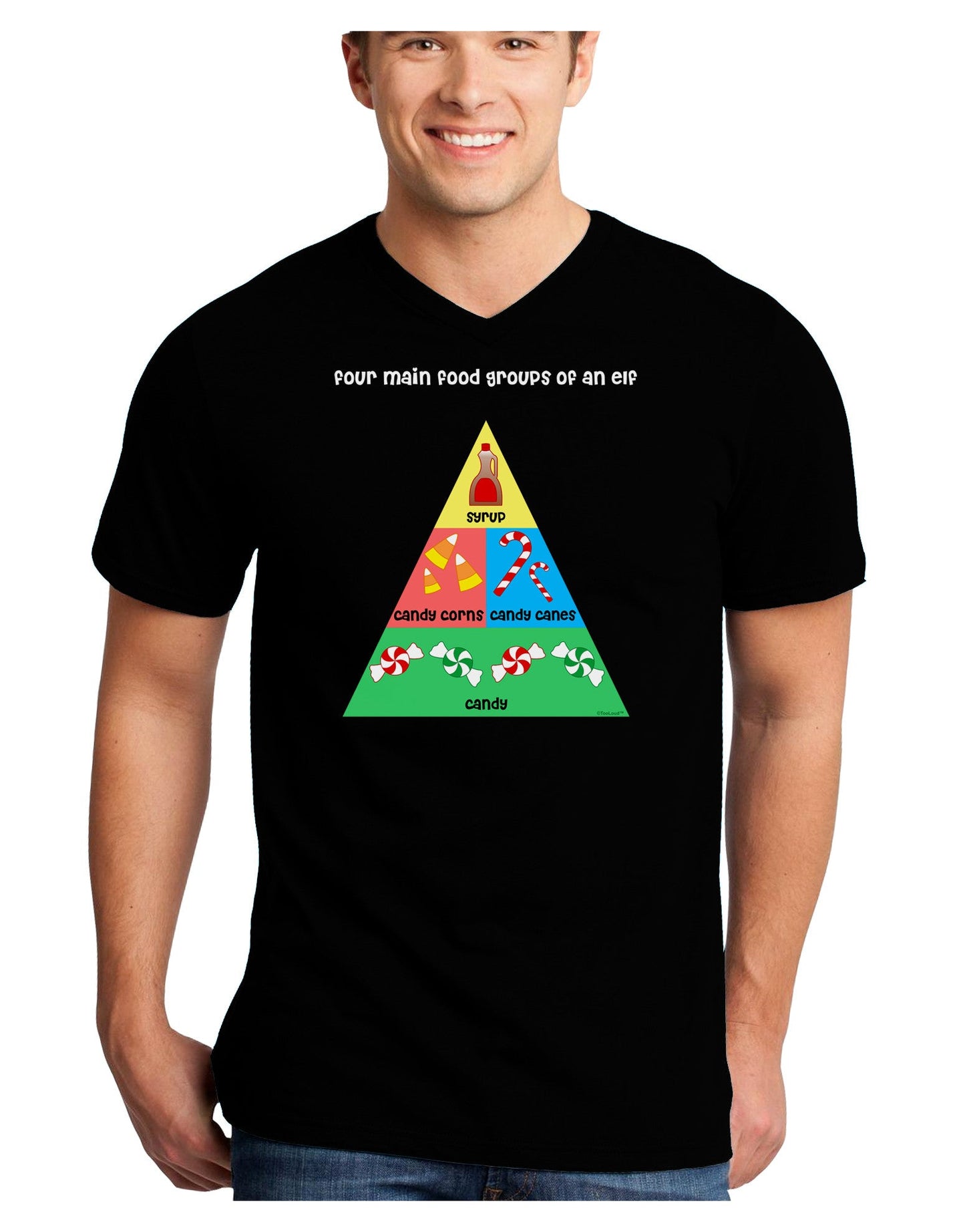 Four Main Food Groups of an Elf - Christmas Adult Dark V-Neck T-Shirt-TooLoud-Black-Small-Davson Sales