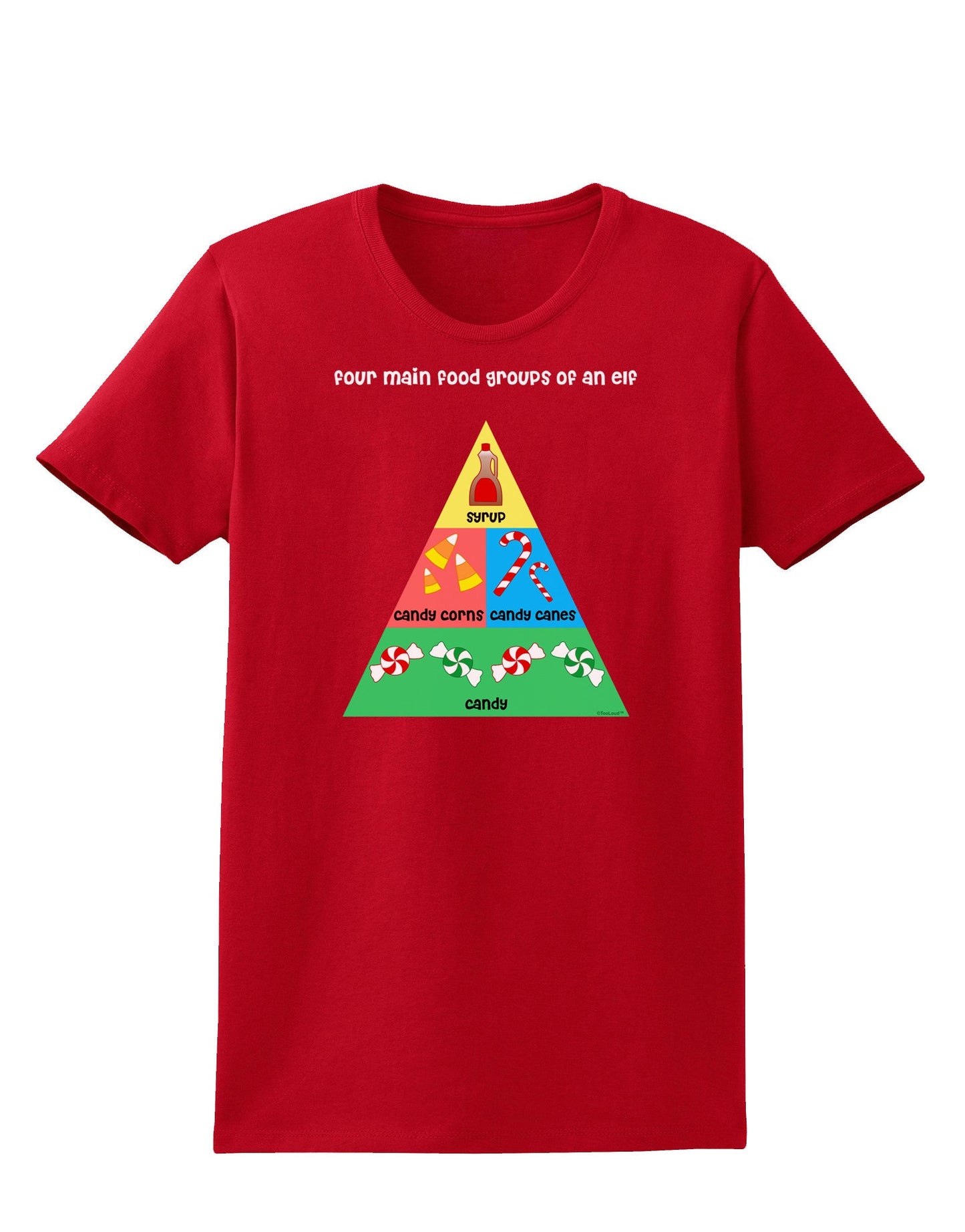 Four Main Food Groups of an Elf - Christmas Womens Dark T-Shirt-TooLoud-Red-X-Small-Davson Sales