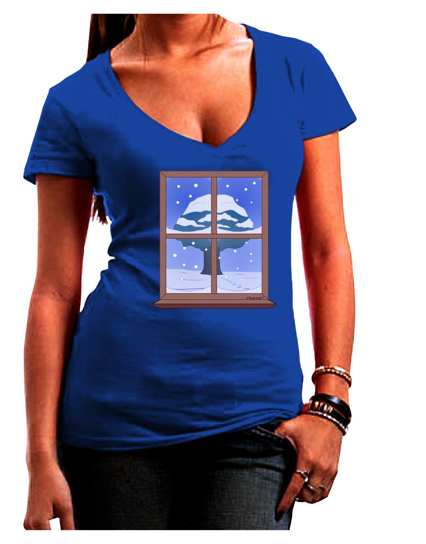 Frosty Window Design Juniors V-Neck Dark T-Shirt-Womens V-Neck T-Shirts-TooLoud-Royal-Blue-Juniors Fitted Small-Davson Sales