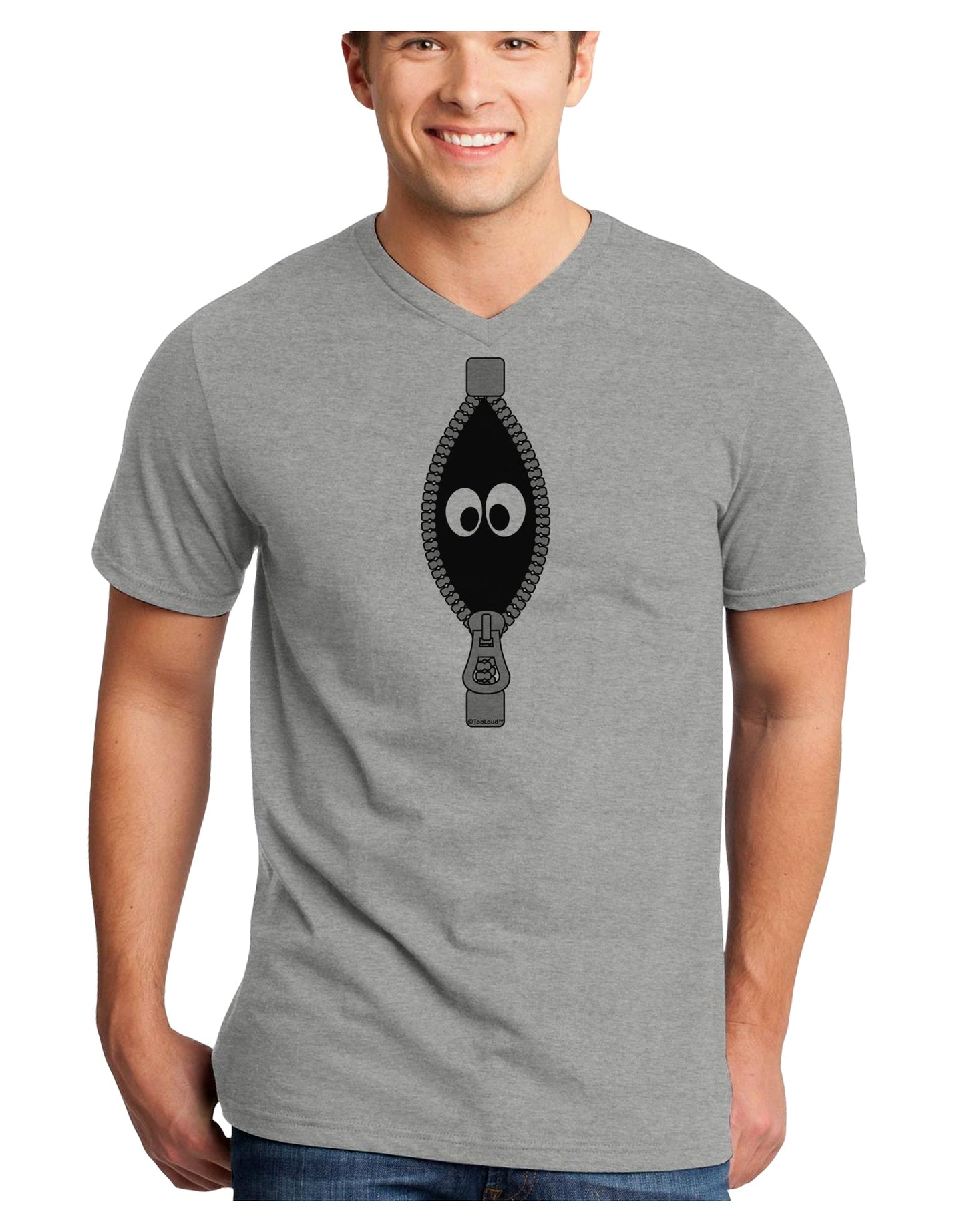 Funny Eyes Peeking Out of Zipper Adult V-Neck T-shirt by TooLoud-Mens V-Neck T-Shirt-TooLoud-HeatherGray-Small-Davson Sales