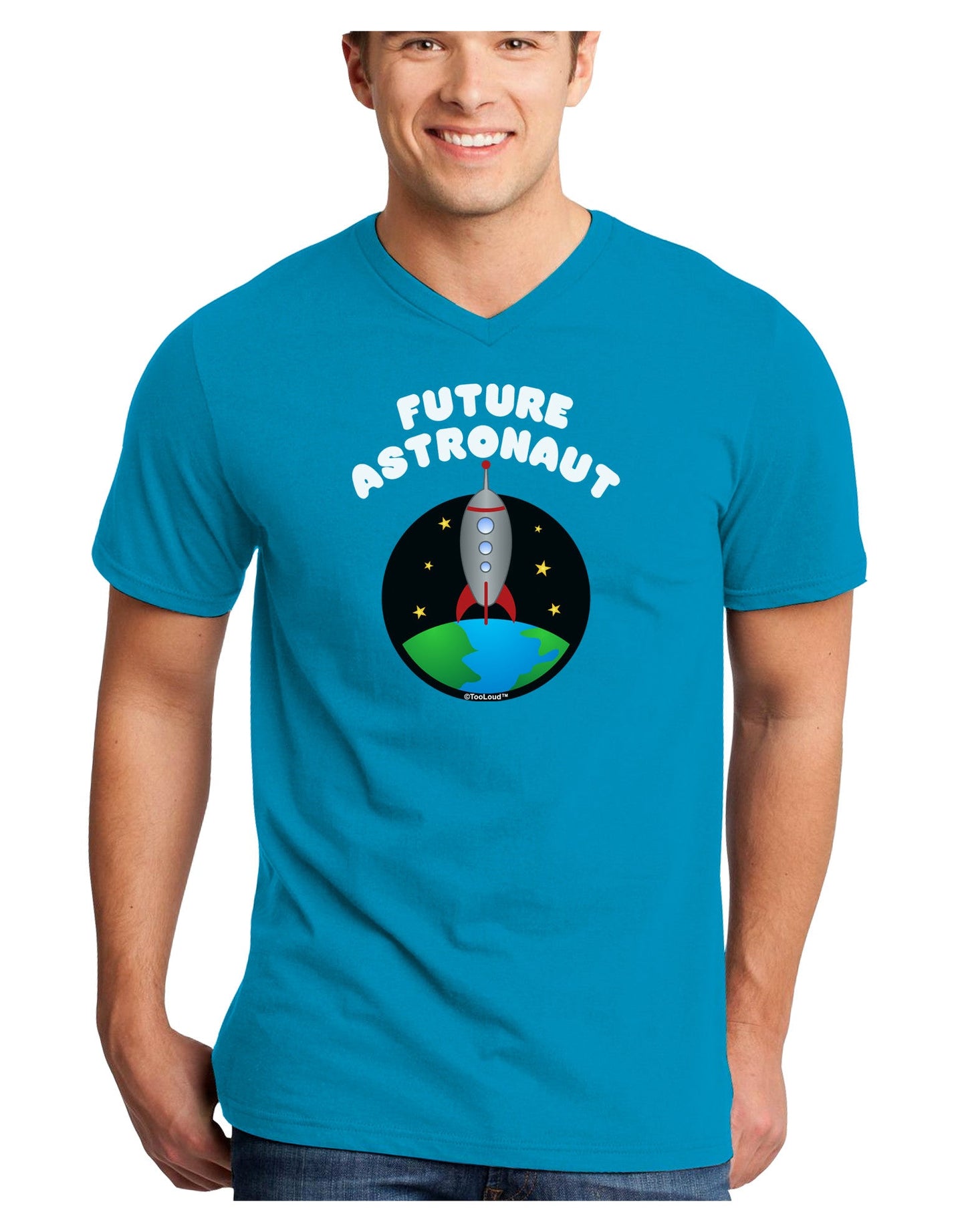 Future Astronaut Color Adult Dark V-Neck T-Shirt-TooLoud-Turquoise-Small-Davson Sales