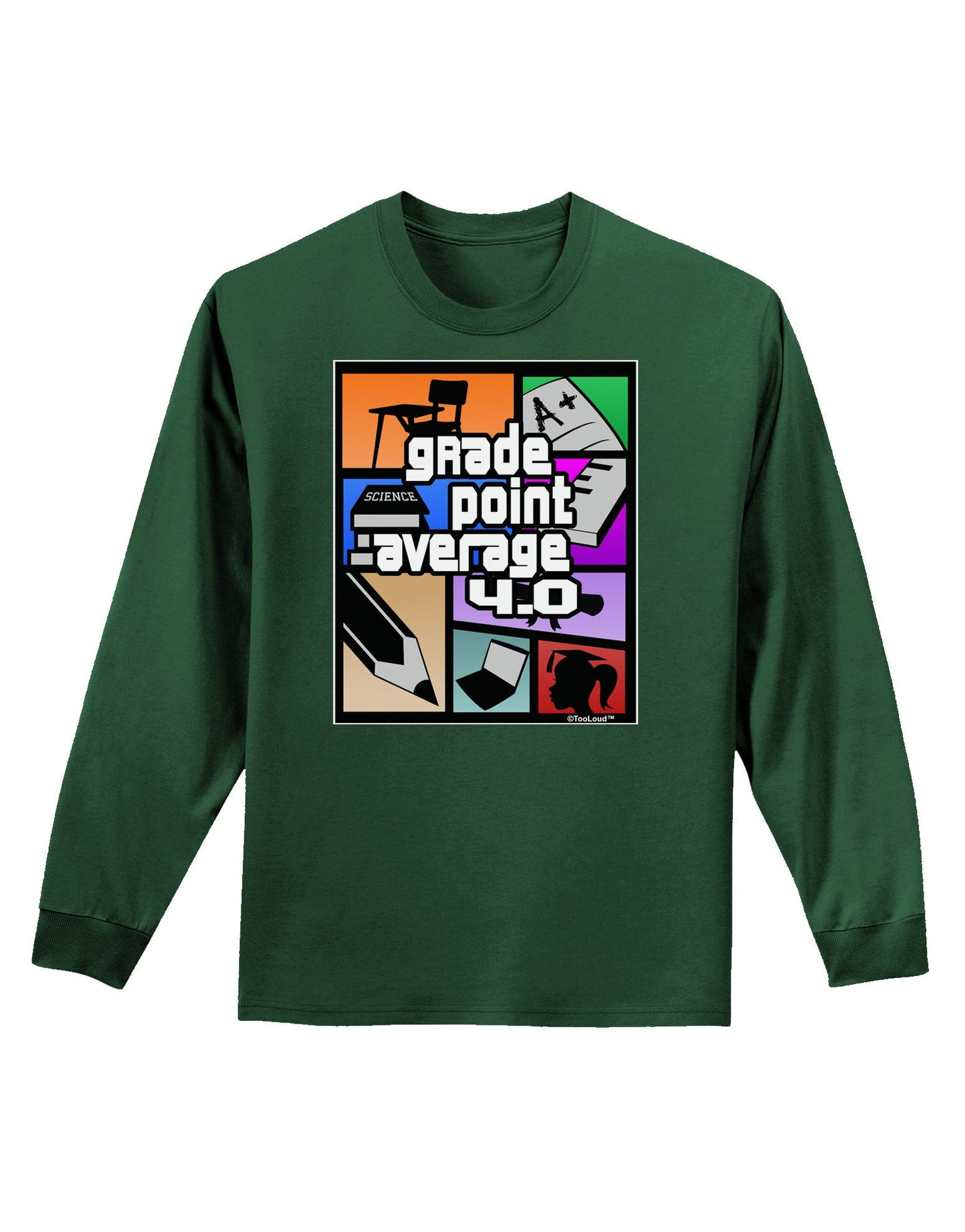 GPA 4 - Grade Point Average Adult Long Sleeve Dark T-Shirt-TooLoud-Dark-Green-Small-Davson Sales