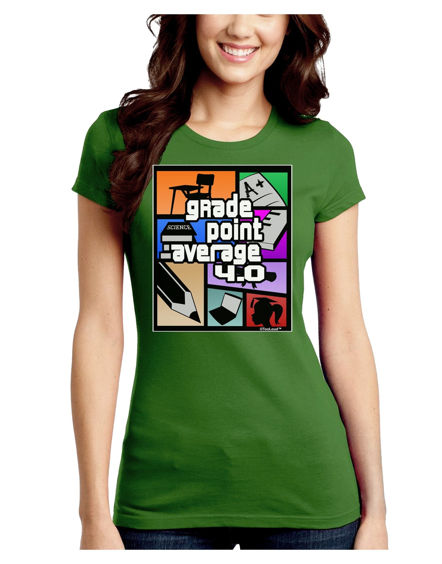 GPA 4 - Grade Point Average Juniors Petite Crew Dark T-Shirt-T-Shirts Juniors Tops-TooLoud-Kiwi-Green-Juniors Fitted Small-Davson Sales