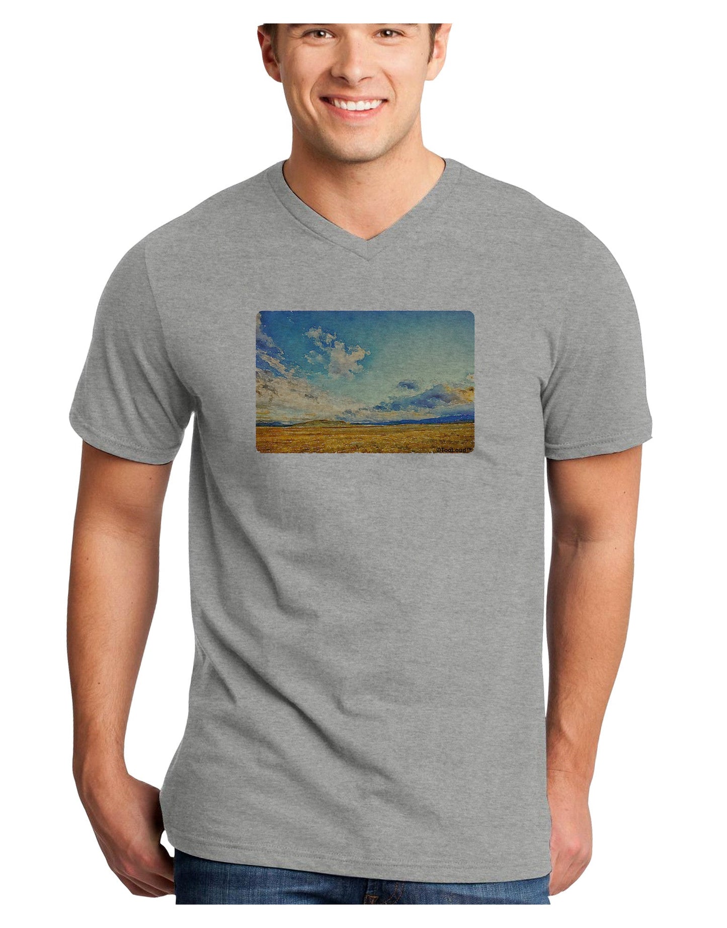 Garden of the Gods Watercolor Adult V-Neck T-shirt-Mens V-Neck T-Shirt-TooLoud-HeatherGray-Small-Davson Sales