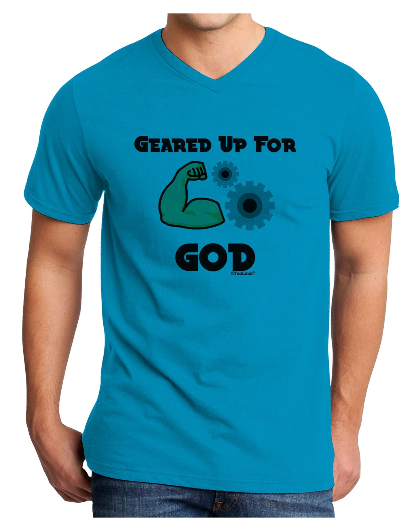 Geared Up For God Adult V-Neck T-shirt by TooLoud-Mens V-Neck T-Shirt-TooLoud-Turquoise-Small-Davson Sales