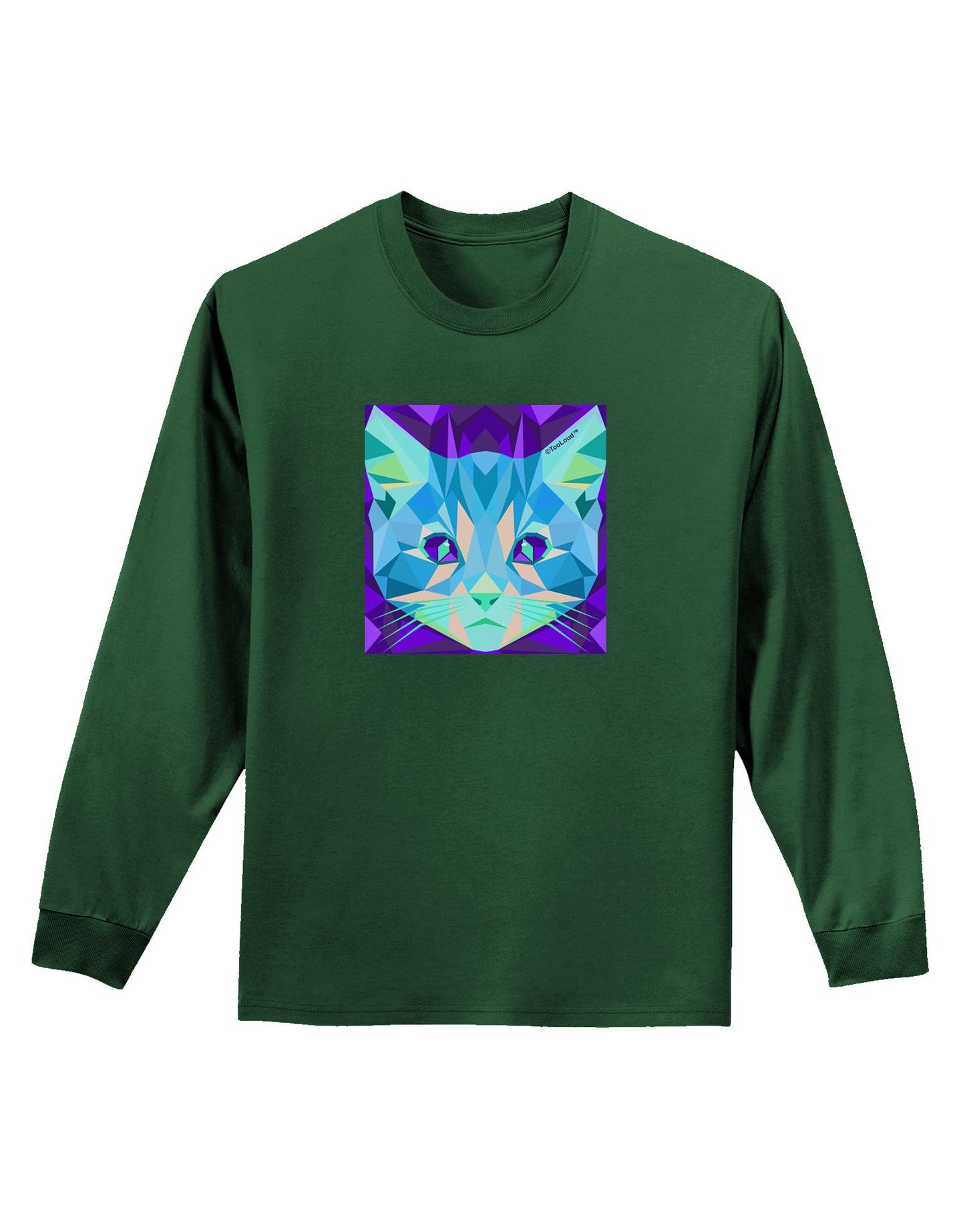 Geometric Kitty Inverted Adult Long Sleeve Dark T-Shirt-TooLoud-Dark-Green-Small-Davson Sales