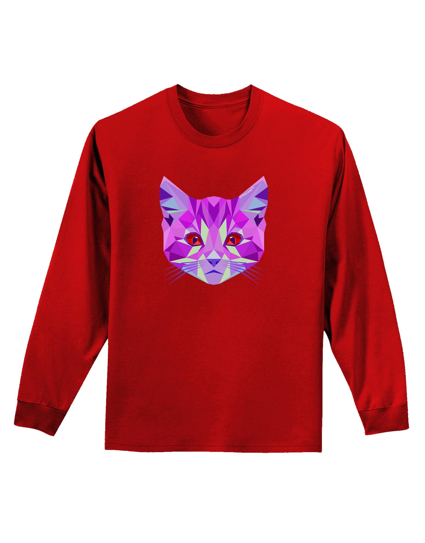 Geometric Kitty Purple Adult Long Sleeve Dark T-Shirt-TooLoud-Red-Small-Davson Sales