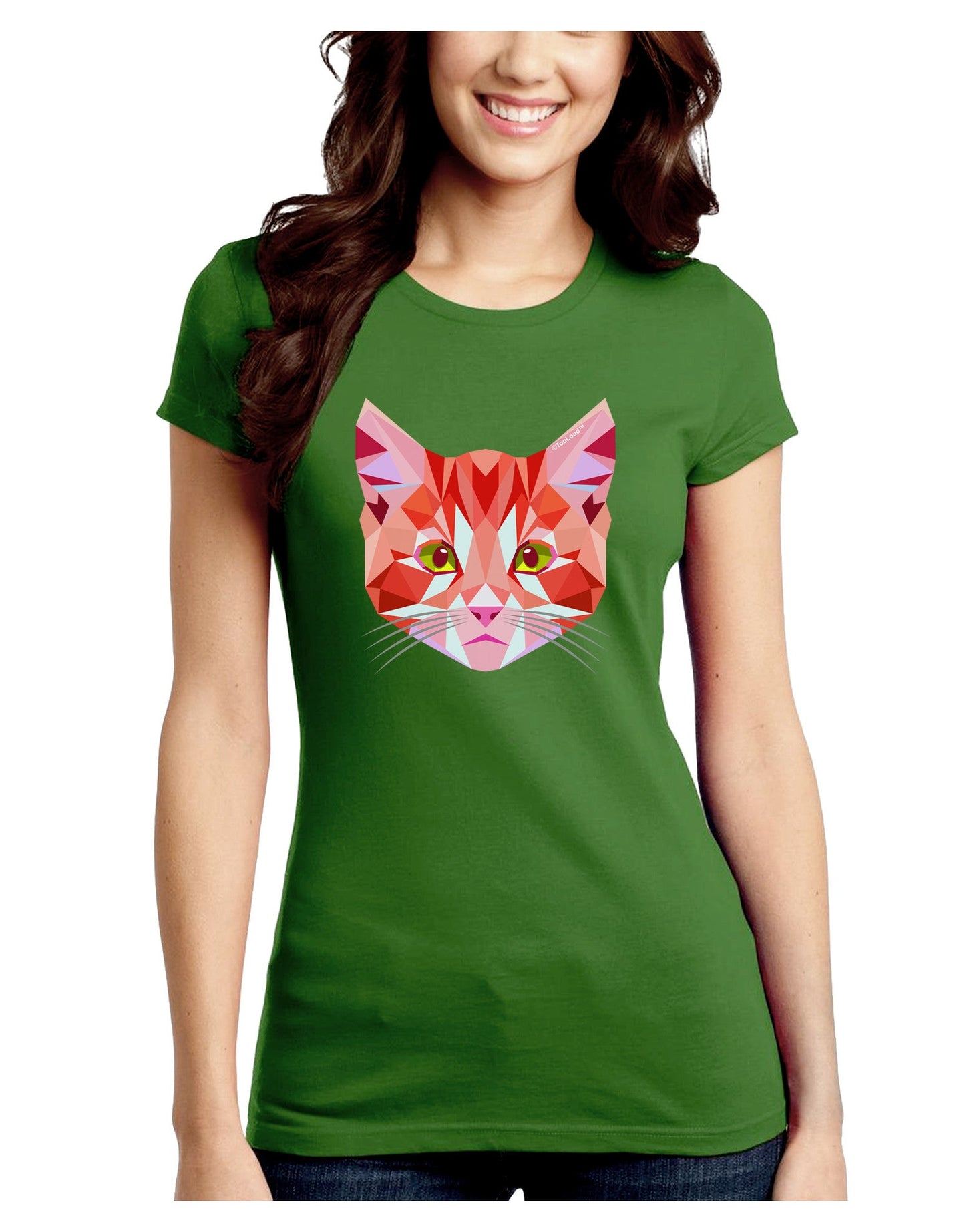 Geometric Kitty Red Juniors Petite Crew Dark T-Shirt-T-Shirts Juniors Tops-TooLoud-Kiwi-Green-Juniors Fitted Small-Davson Sales