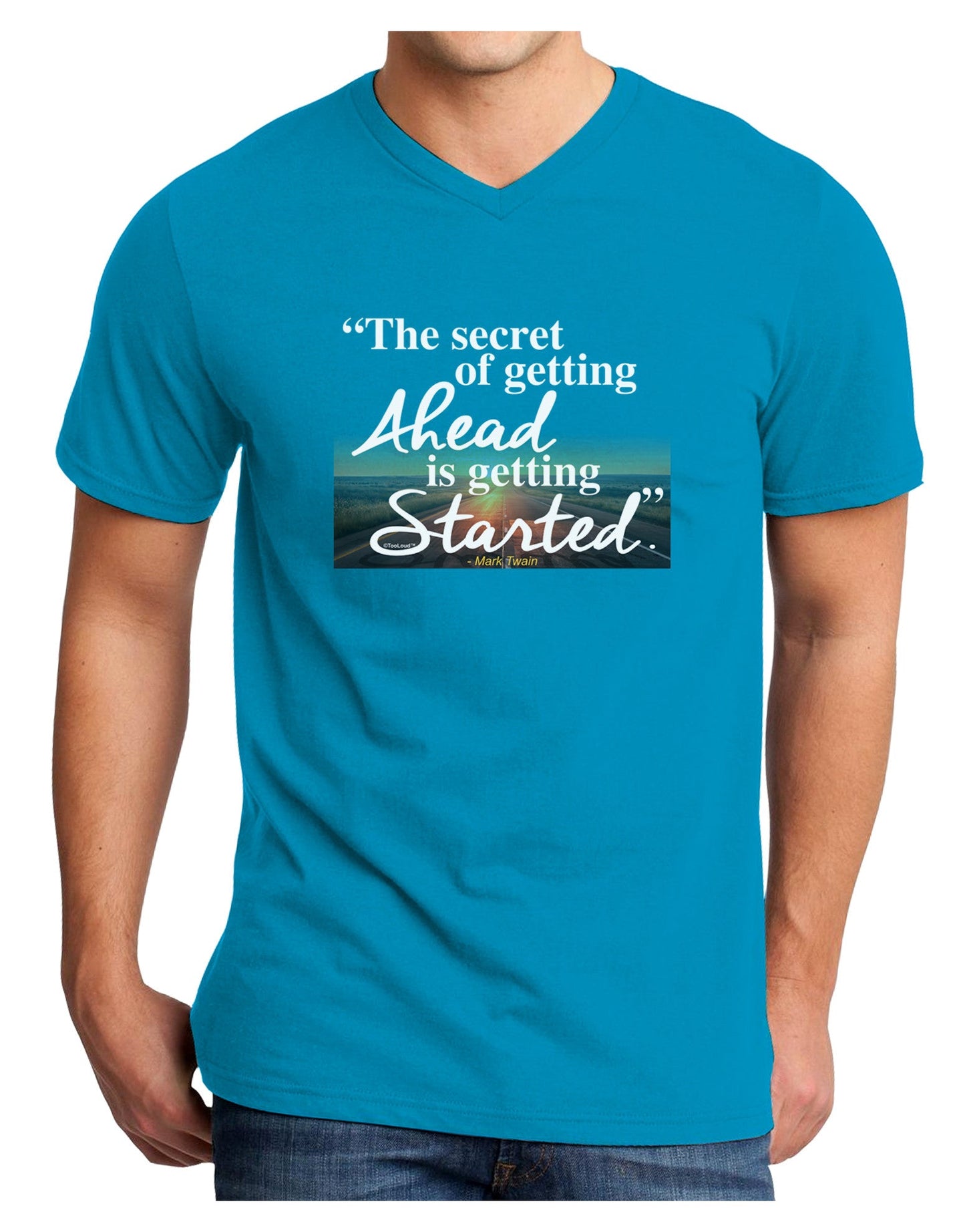 Getting Ahead Mark Twain Adult Dark V-Neck T-Shirt-Mens V-Neck T-Shirt-TooLoud-Turquoise-Small-Davson Sales