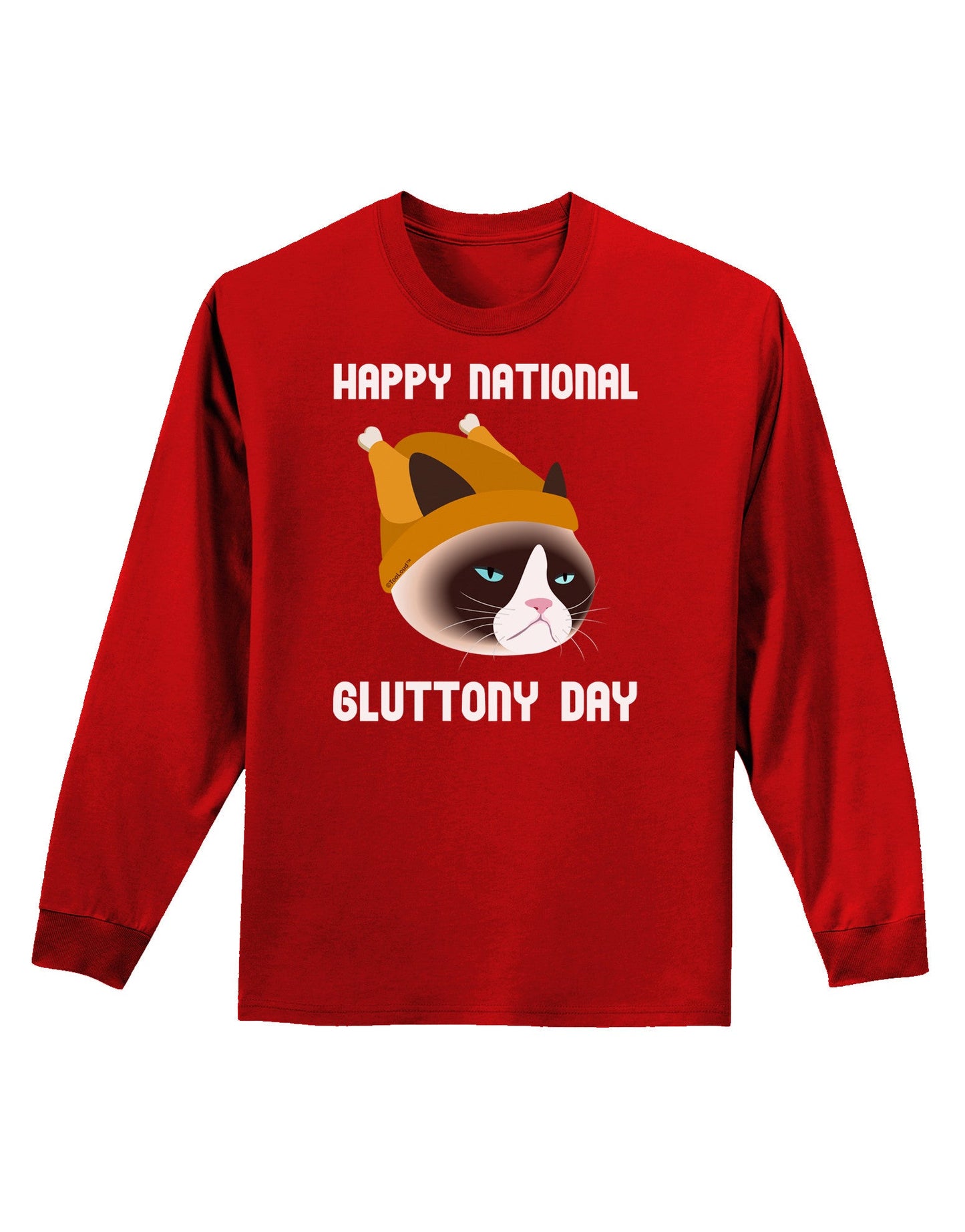 Gluttony Day Disgruntled Cat Adult Long Sleeve Dark T-Shirt-TooLoud-Red-Small-Davson Sales