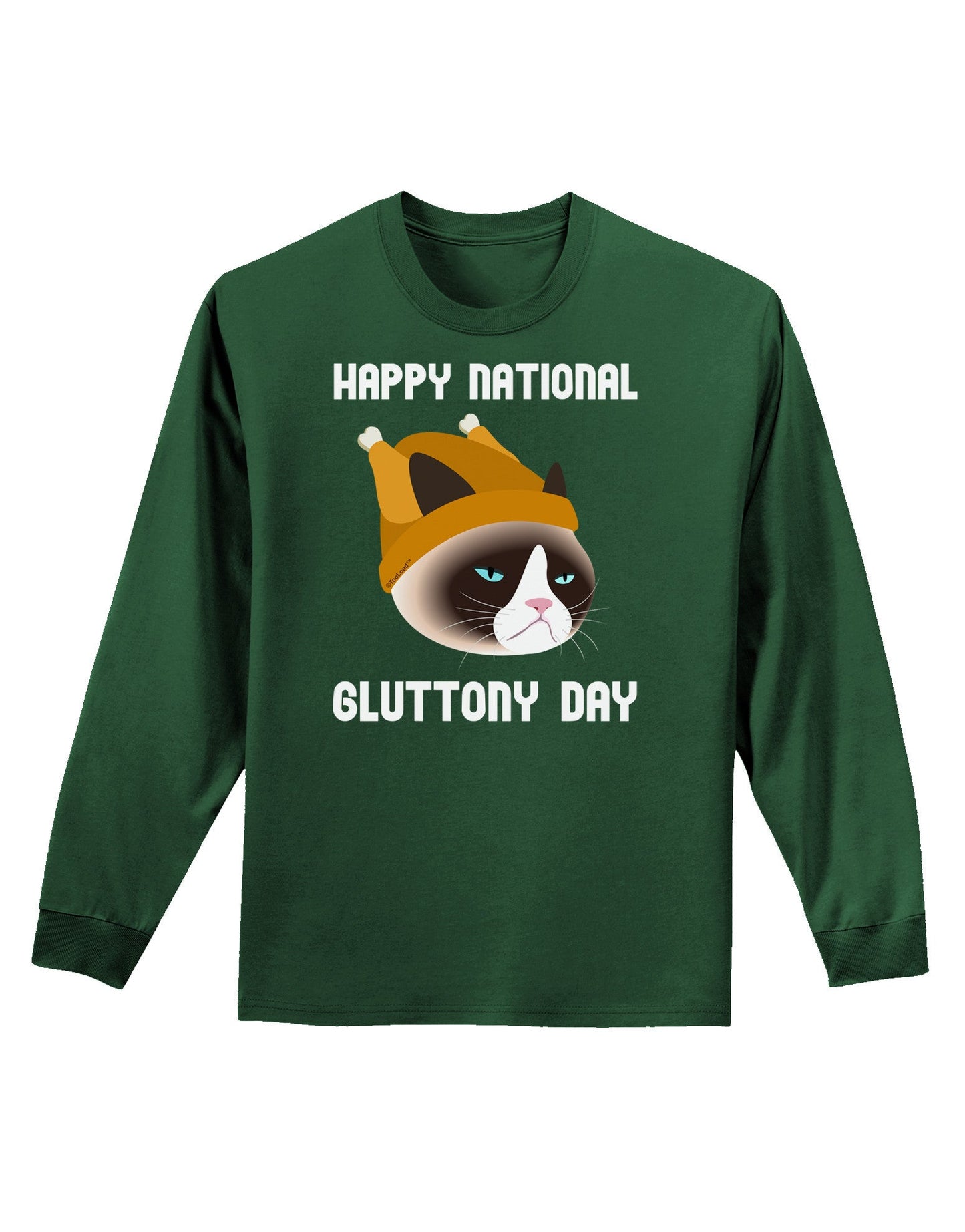 Gluttony Day Disgruntled Cat Adult Long Sleeve Dark T-Shirt-TooLoud-Dark-Green-Small-Davson Sales
