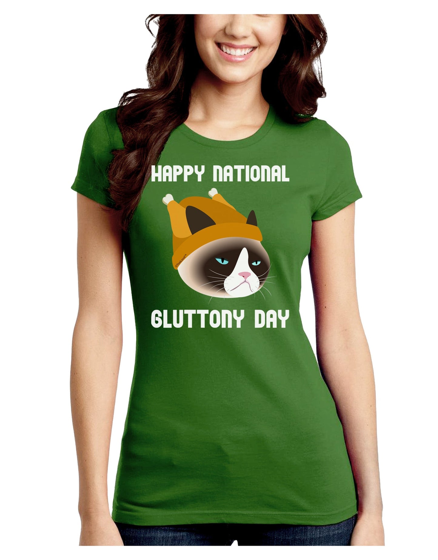 Gluttony Day Disgruntled Cat Juniors Crew Dark T-Shirt-T-Shirts Juniors Tops-TooLoud-Kiwi-Green-Juniors Fitted Small-Davson Sales