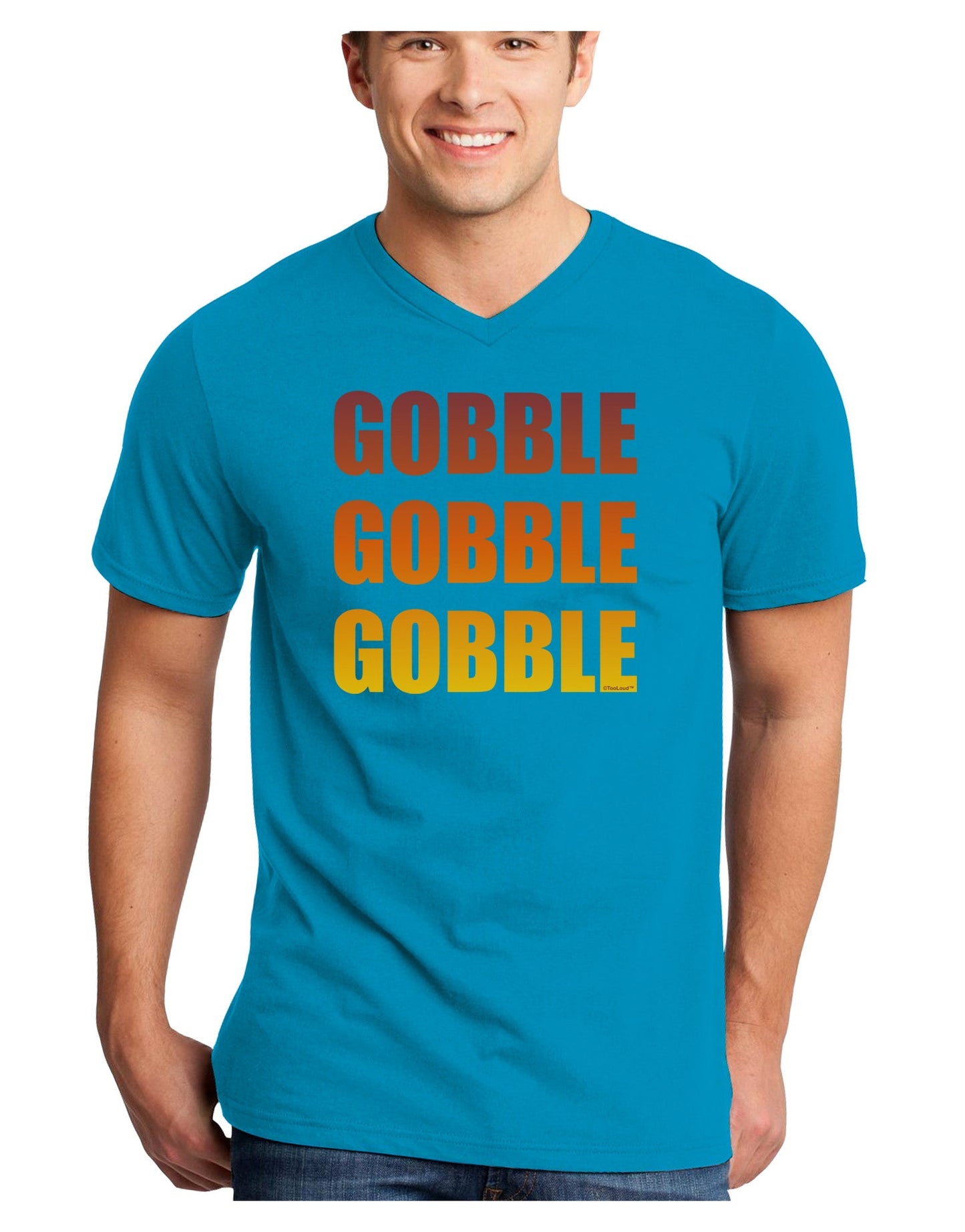 Gobble Gobble Gobble - Thanksgiving Adult Dark V-Neck T-Shirt-TooLoud-Turquoise-Small-Davson Sales