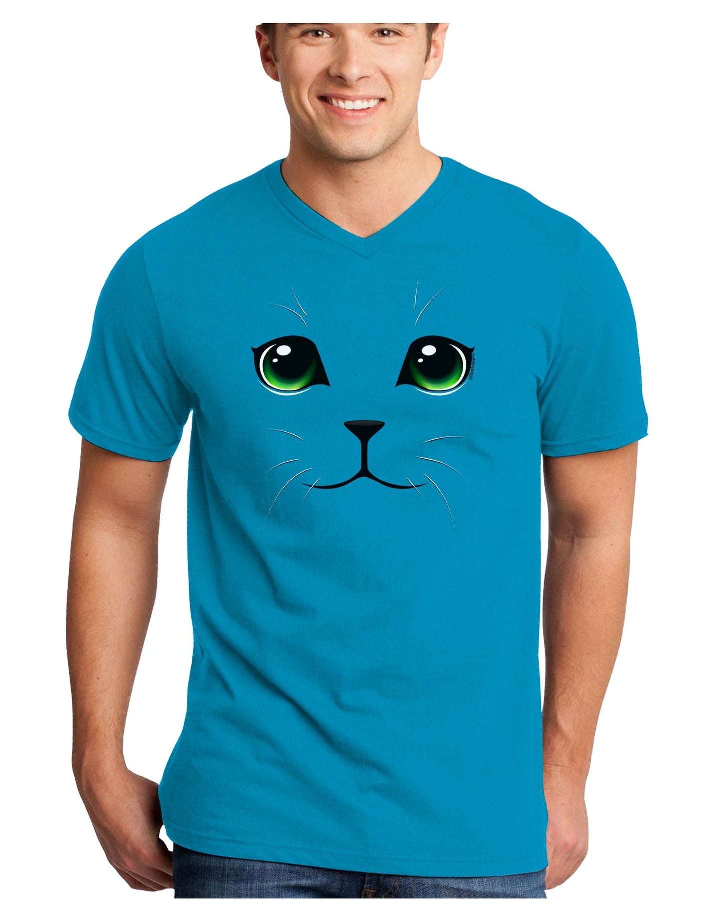 Green-Eyed Cute Cat Face Adult Dark V-Neck T-Shirt-TooLoud-Turquoise-Small-Davson Sales