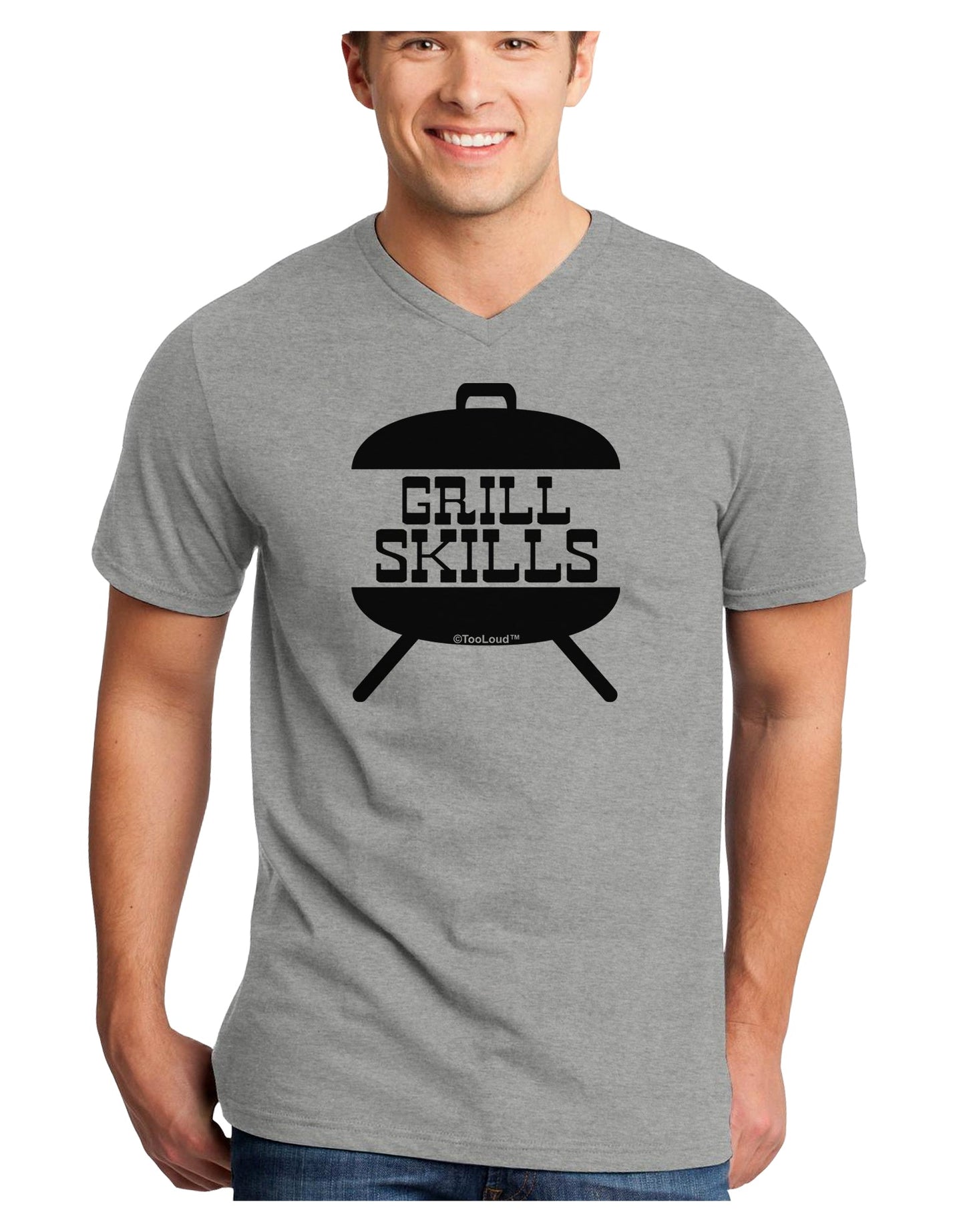 Grill Skills Grill Design Adult V-Neck T-shirt by TooLoud-Mens V-Neck T-Shirt-TooLoud-HeatherGray-Small-Davson Sales