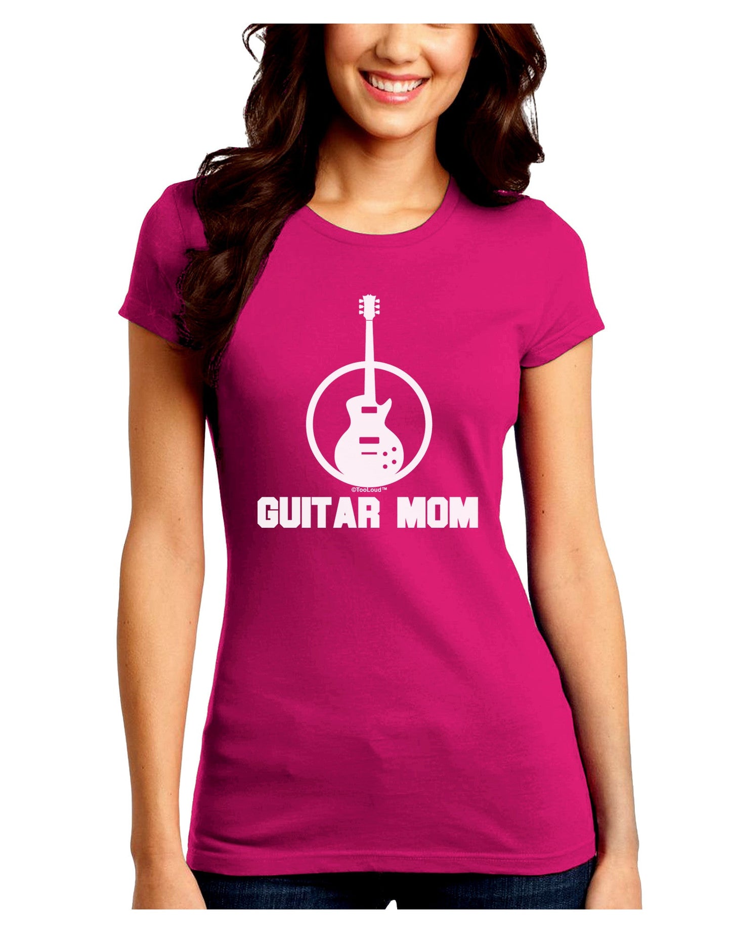 Guitar Mom - Mother's Day Design Juniors Crew Dark T-Shirt-T-Shirts Juniors Tops-TooLoud-Hot-Pink-Juniors Fitted Small-Davson Sales