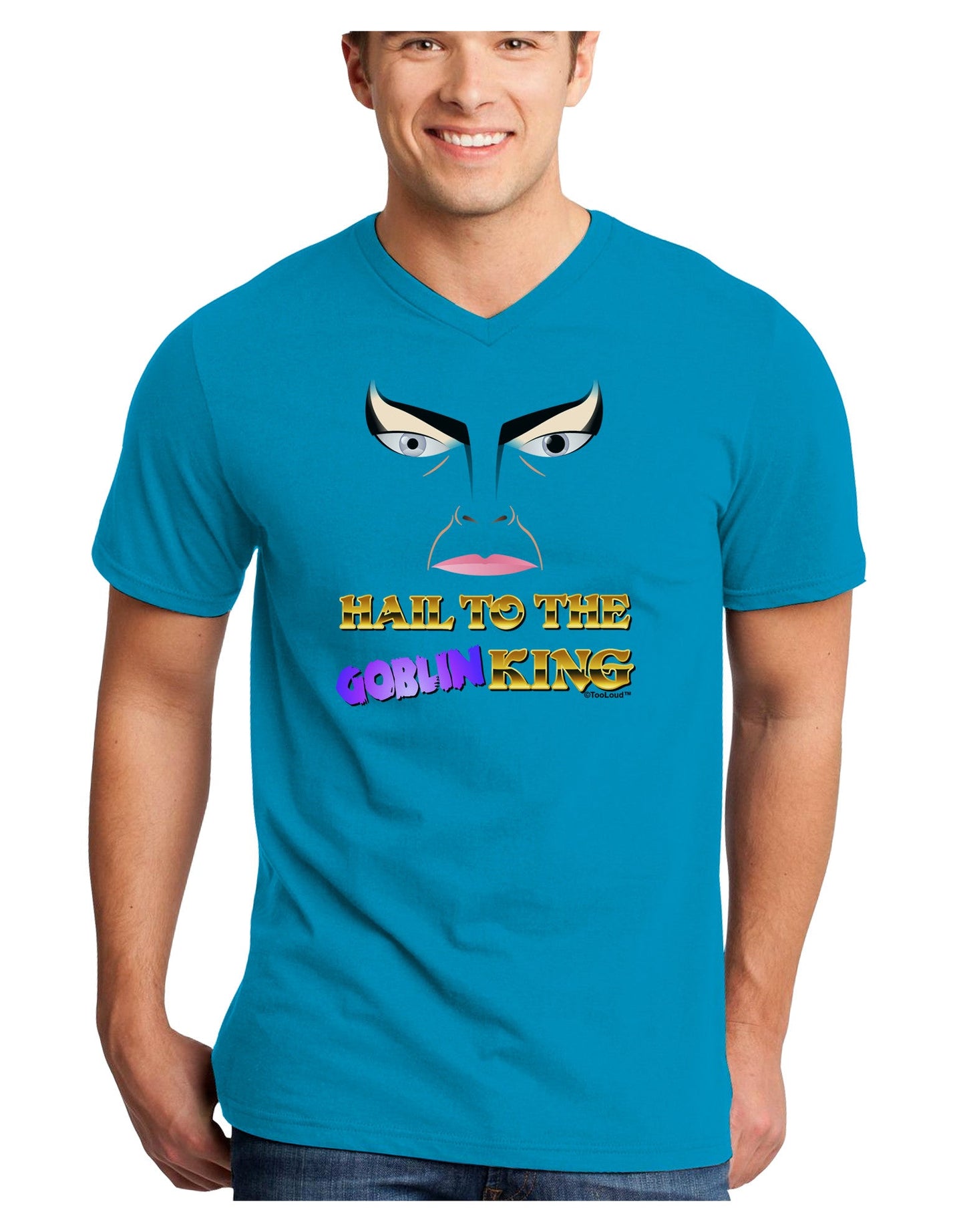Hail to the Goblin King Adult Dark V-Neck T-Shirt-TooLoud-Turquoise-Small-Davson Sales