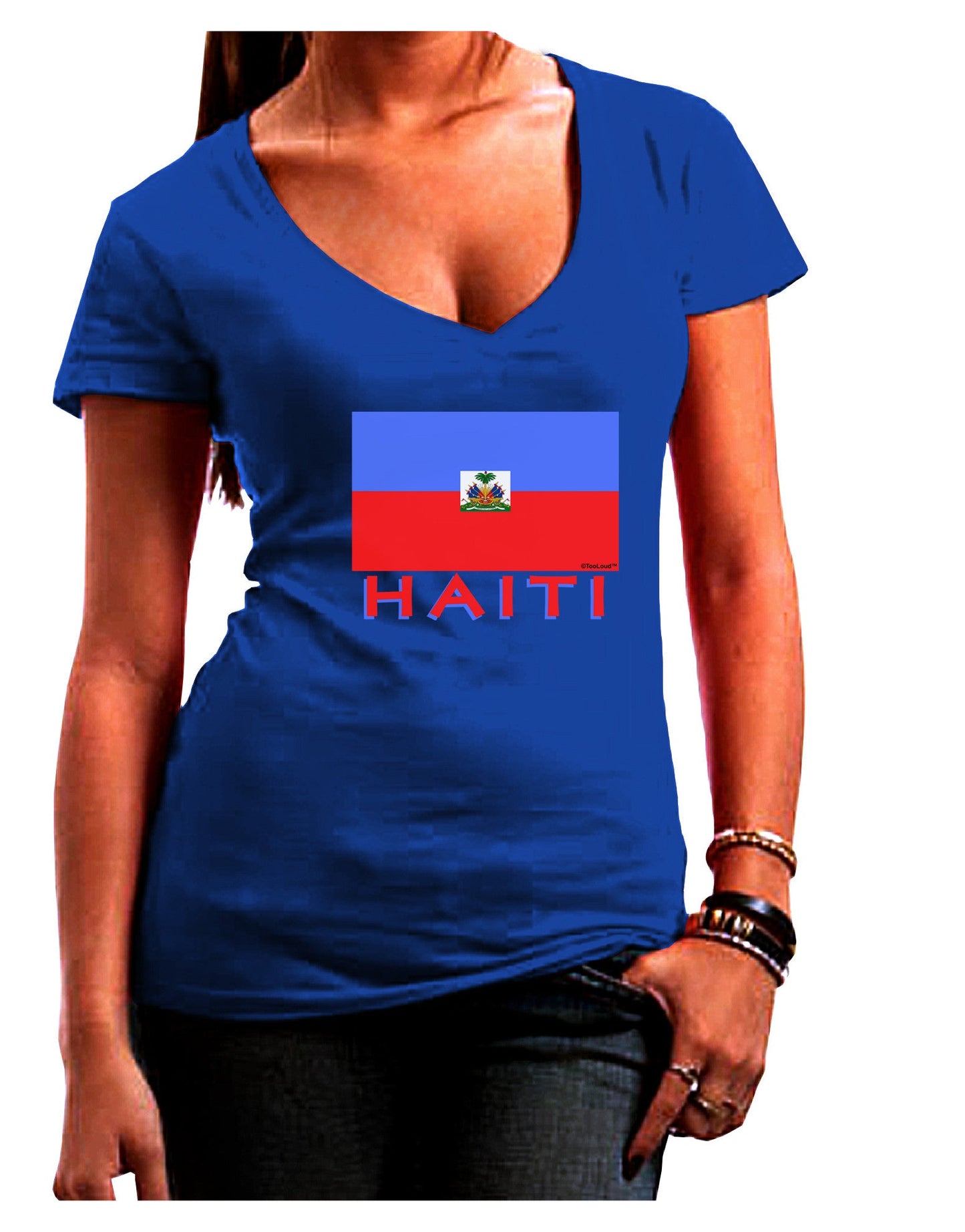 Haiti Flag Dark Womens V-Neck Dark T-Shirt-Womens V-Neck T-Shirts-TooLoud-Royal-Blue-Juniors Fitted Small-Davson Sales