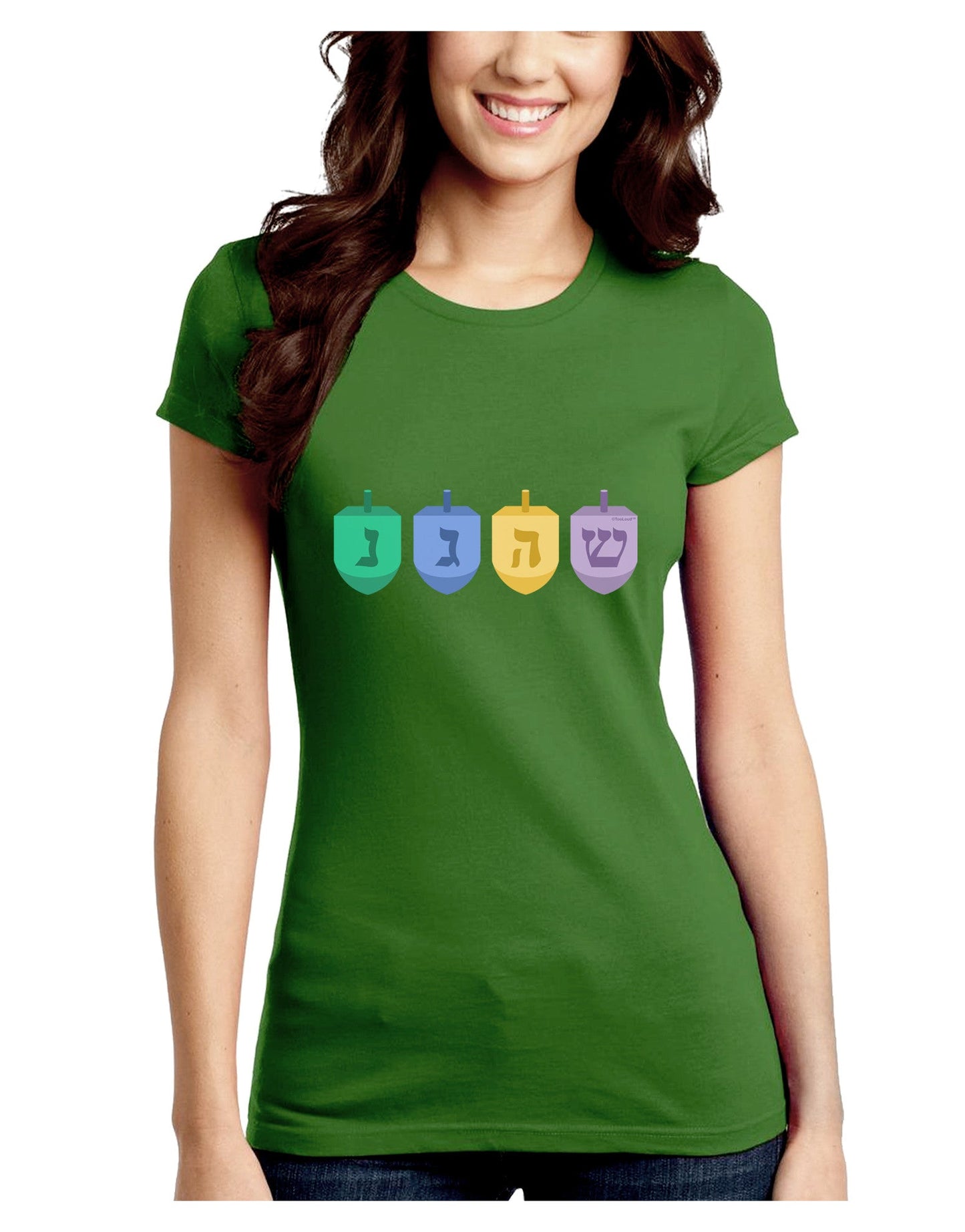 Hanukkah Dreidels Juniors Crew Dark T-Shirt-T-Shirts Juniors Tops-TooLoud-Kiwi-Green-Juniors Fitted Small-Davson Sales