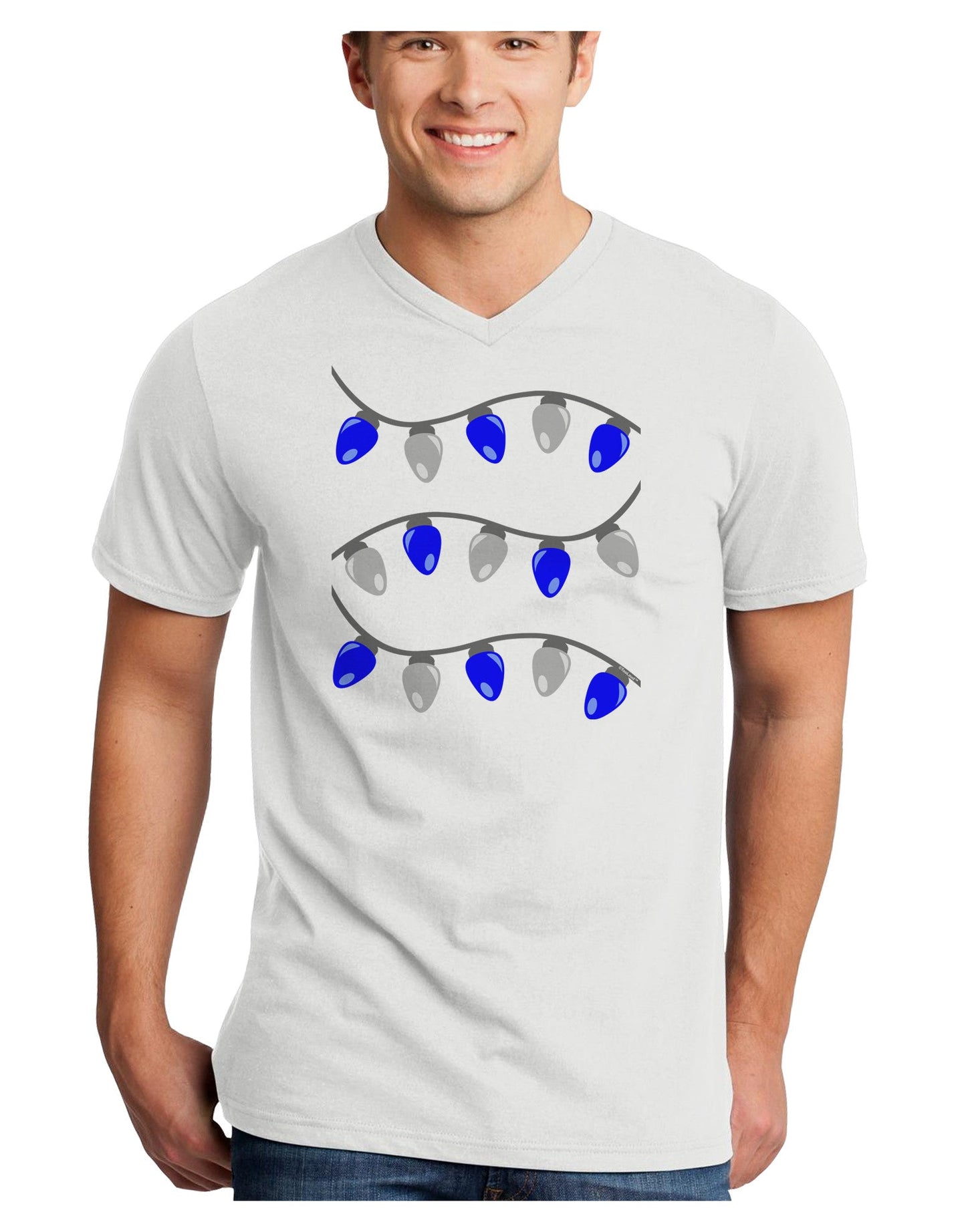 Hanukkah Lights Blue and Silver Adult V-Neck T-shirt-Mens V-Neck T-Shirt-TooLoud-White-Small-Davson Sales