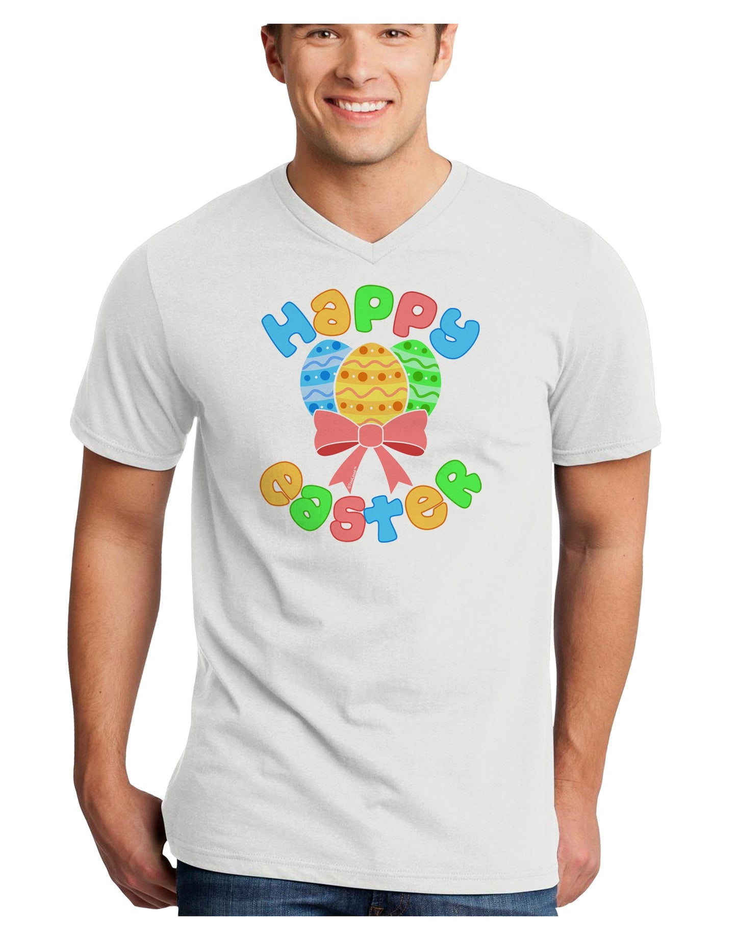 Happy Easter Easter Eggs Adult V-Neck T-shirt by TooLoud-Mens V-Neck T-Shirt-TooLoud-White-Small-Davson Sales