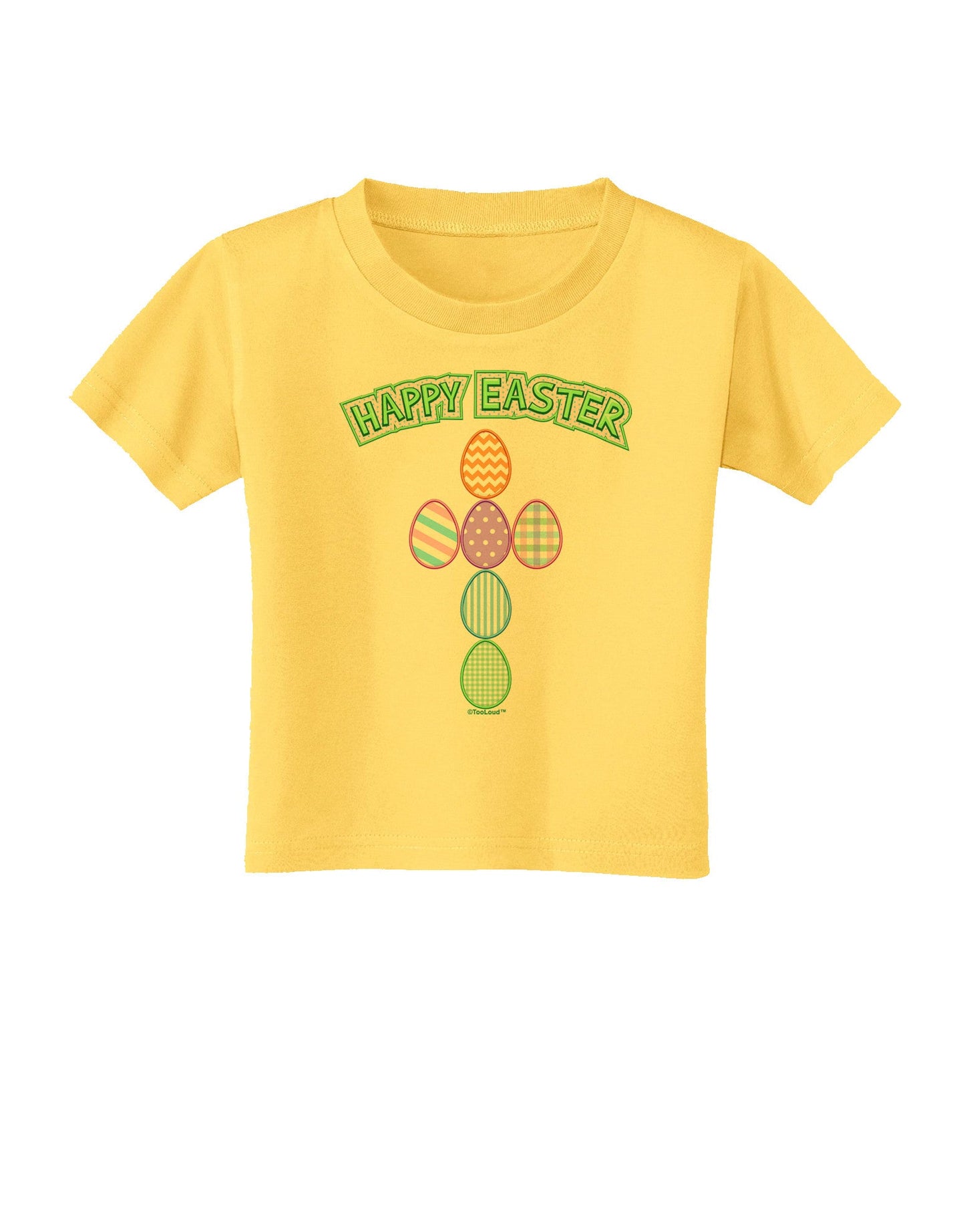 Happy Easter Egg Cross Faux Applique Toddler T-Shirt-Toddler T-Shirt-TooLoud-Yellow-2T-Davson Sales