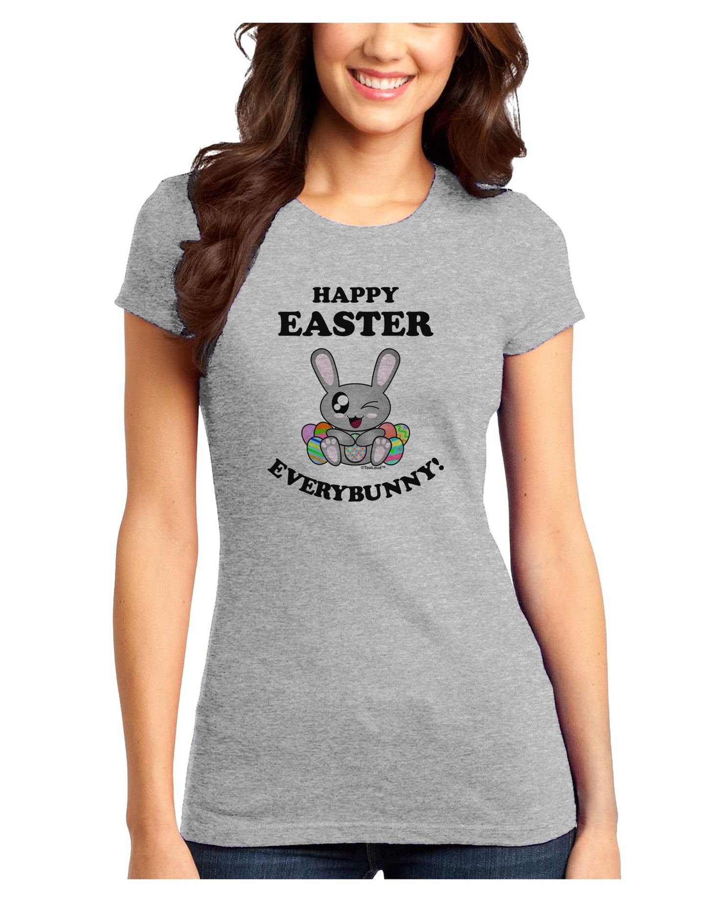 Happy Easter Everybunny Juniors Petite T-Shirt-T-Shirts Juniors Tops-TooLoud-Ash-Gray-Juniors Fitted X-Small-Davson Sales
