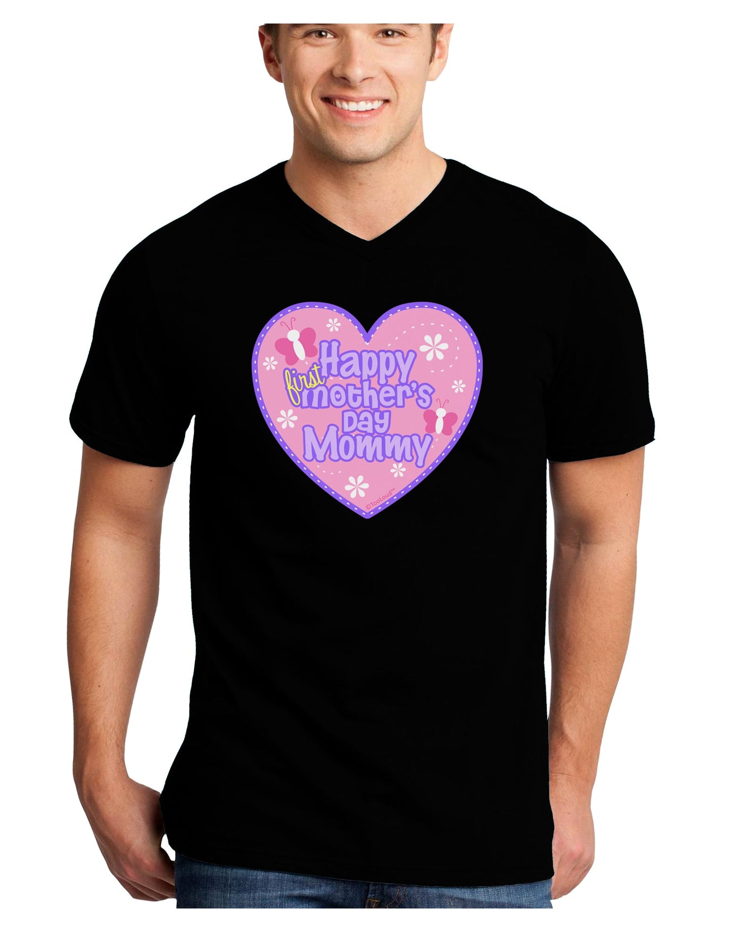 Happy First Mother's Day Mommy - Pink Adult Dark V-Neck T-Shirt by TooLoud-Mens V-Neck T-Shirt-TooLoud-Black-Small-Davson Sales