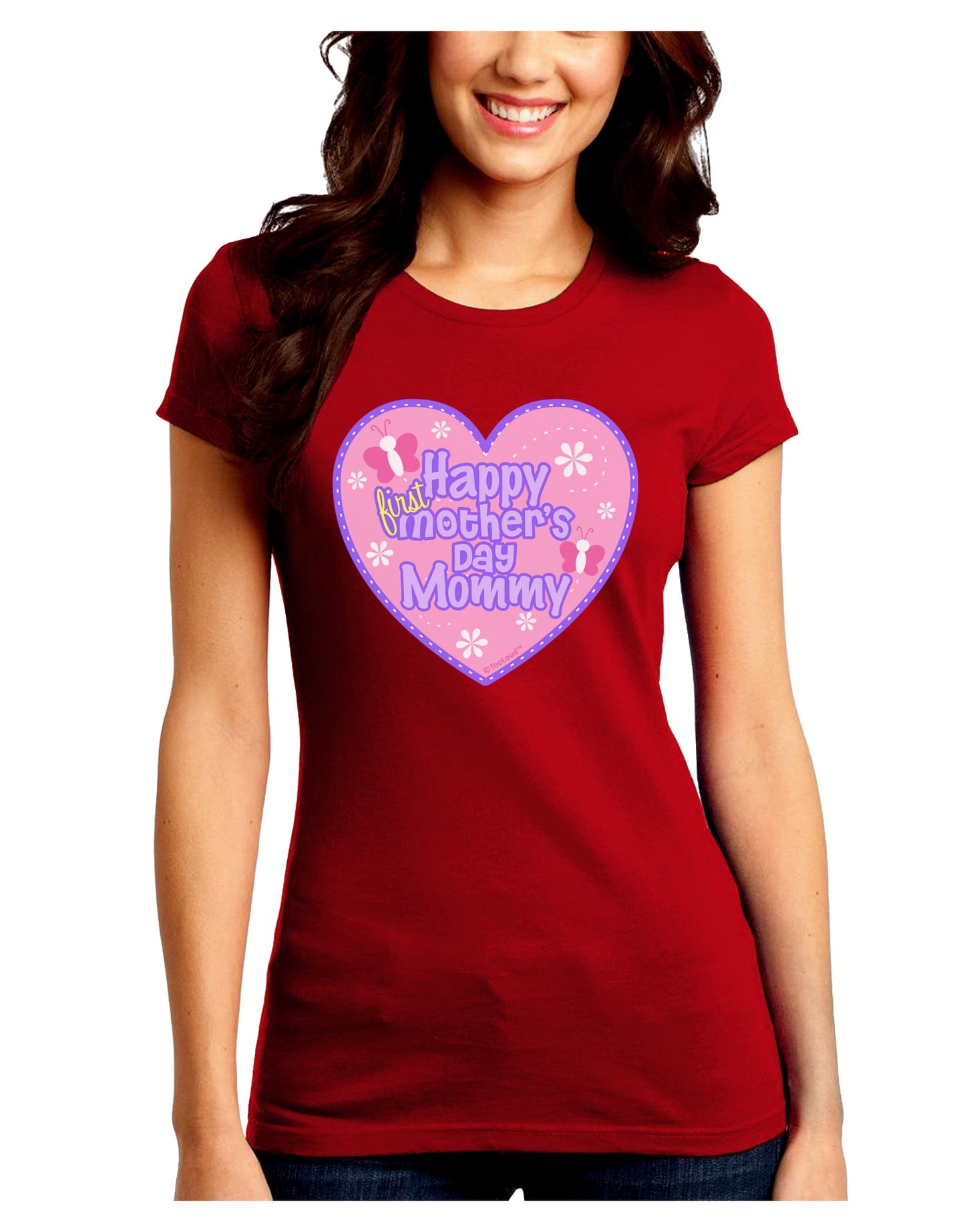 Happy First Mother's Day Mommy - Pink Juniors Crew Dark T-Shirt by TooLoud-T-Shirts Juniors Tops-TooLoud-Red-Juniors Fitted Small-Davson Sales