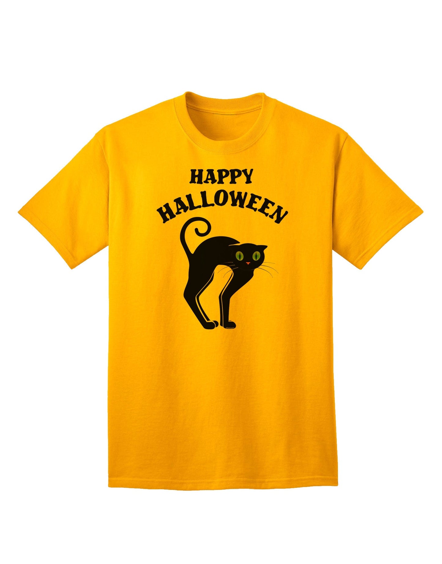 Happy Halloween: Adorable Black Cat Graphic Adult T-Shirt for Halloween Celebrations-Mens T-shirts-TooLoud-Gold-Small-Davson Sales