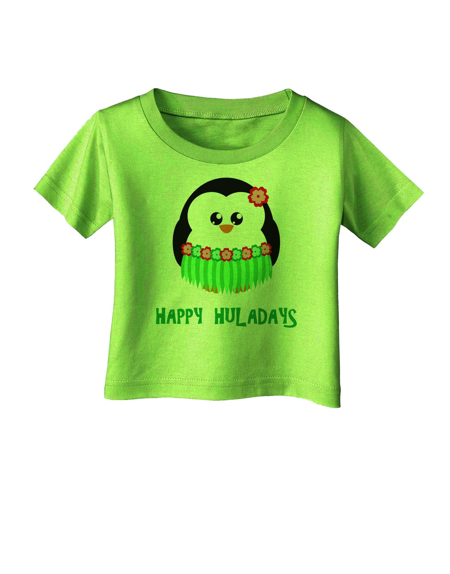 Happy Huladays Christmas Penguin - Red and Green Infant T-Shirt-Infant T-Shirt-TooLoud-Lime-Green-06-Months-Davson Sales