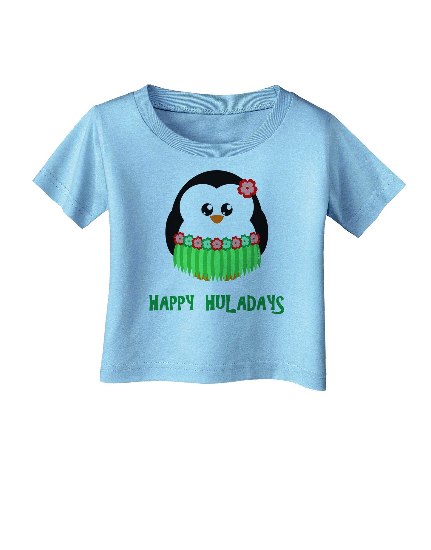 Happy Huladays Christmas Penguin - Red and Green Infant T-Shirt-Infant T-Shirt-TooLoud-Aquatic-Blue-06-Months-Davson Sales