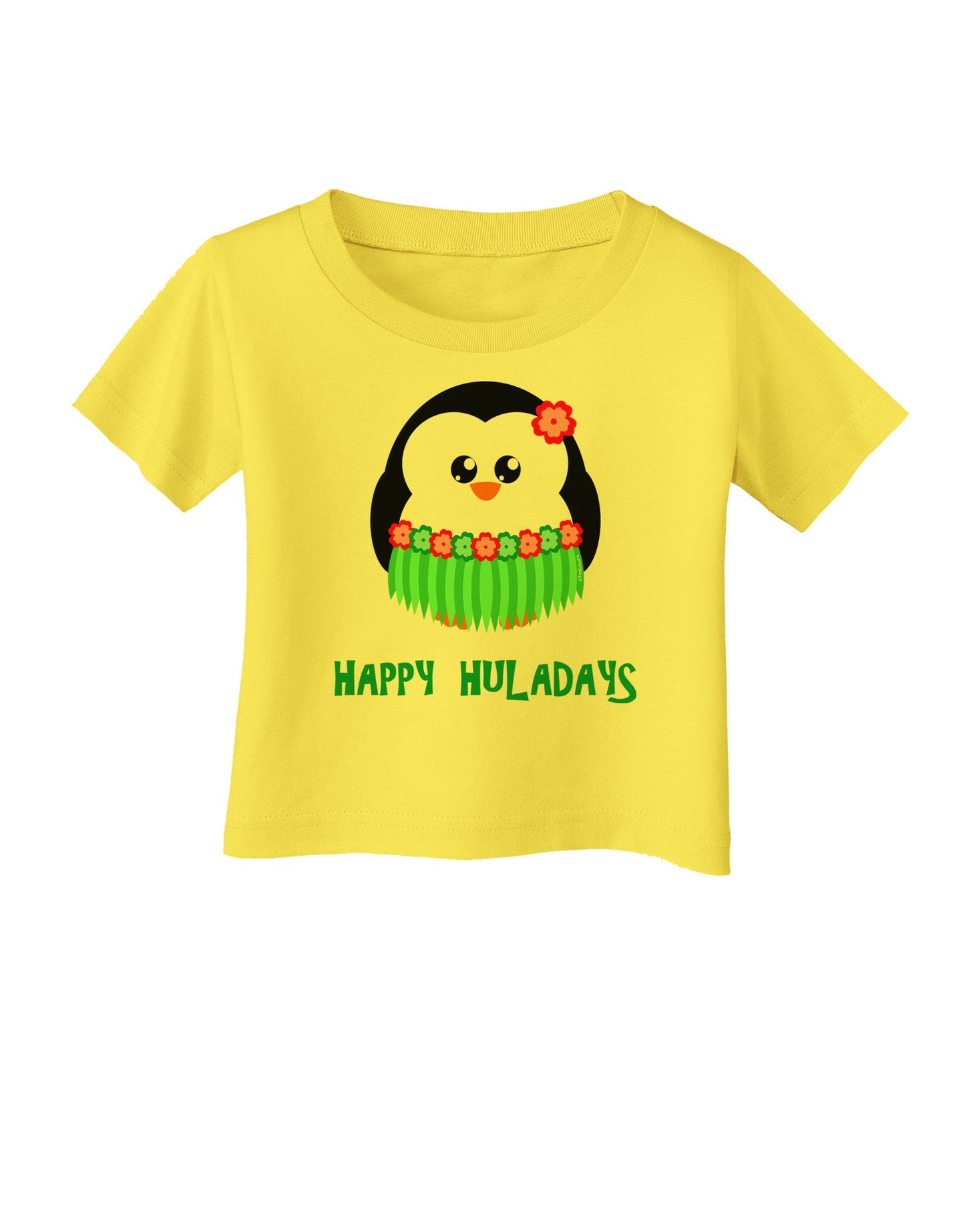 Happy Huladays Christmas Penguin - Red and Green Infant T-Shirt-Infant T-Shirt-TooLoud-Yellow-06-Months-Davson Sales
