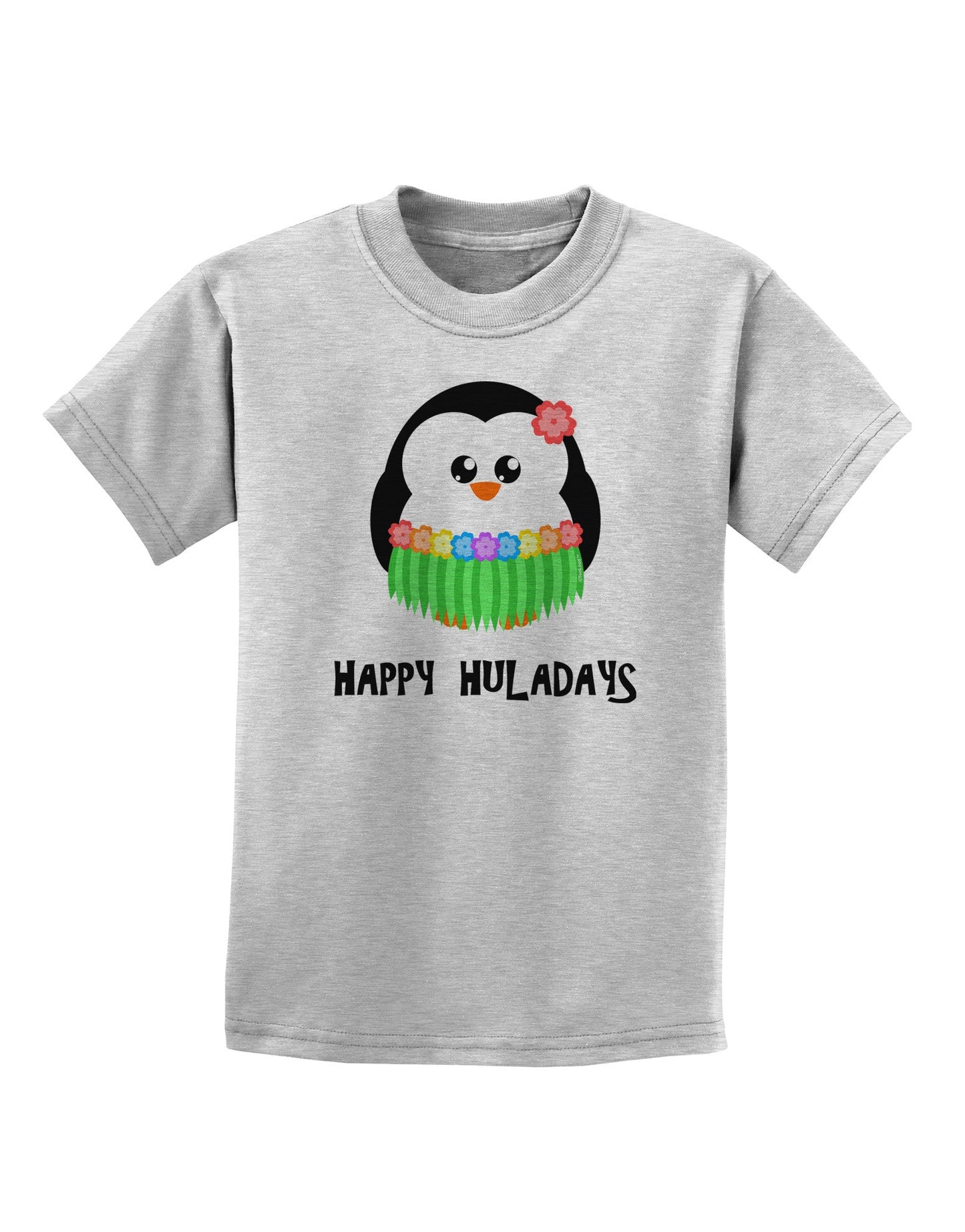 Happy Huladays Holiday Penguin - Christmas Childrens T-Shirt-Childrens T-Shirt-TooLoud-AshGray-X-Small-Davson Sales