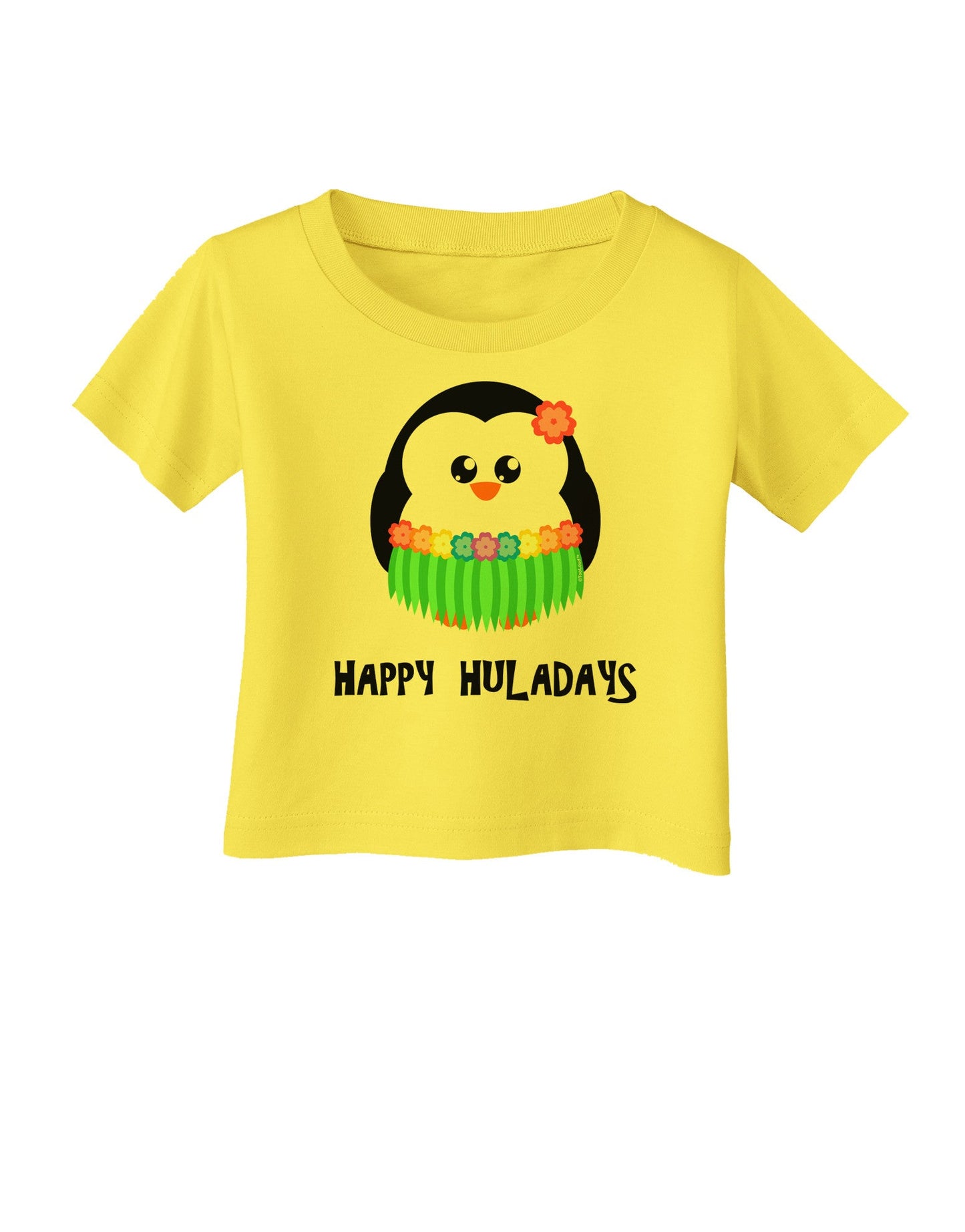 Happy Huladays Holiday Penguin - Christmas Infant T-Shirt-Infant T-Shirt-TooLoud-Yellow-06-Months-Davson Sales