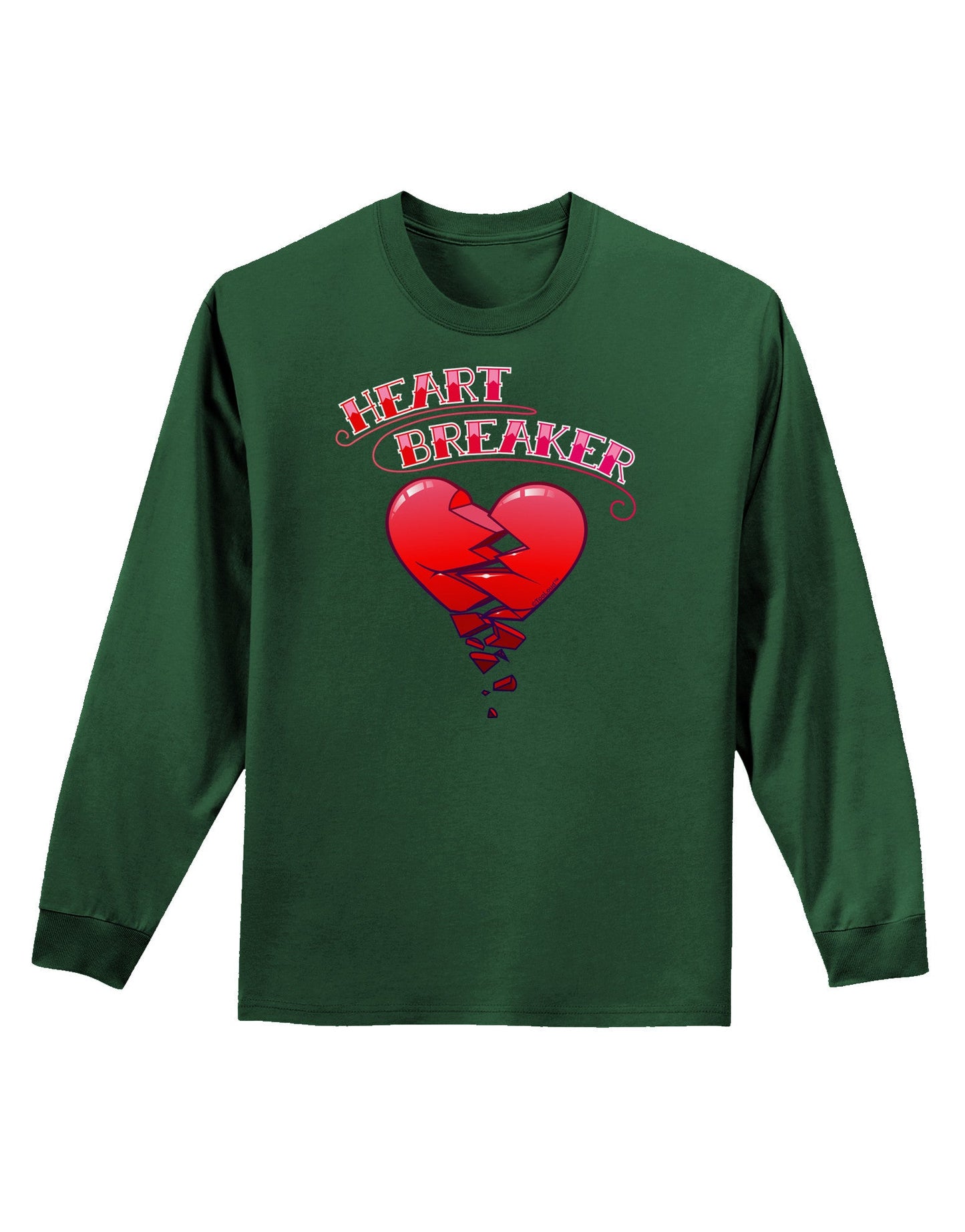 Heart Breaker Cute Adult Long Sleeve Dark T-Shirt-TooLoud-Dark-Green-Small-Davson Sales