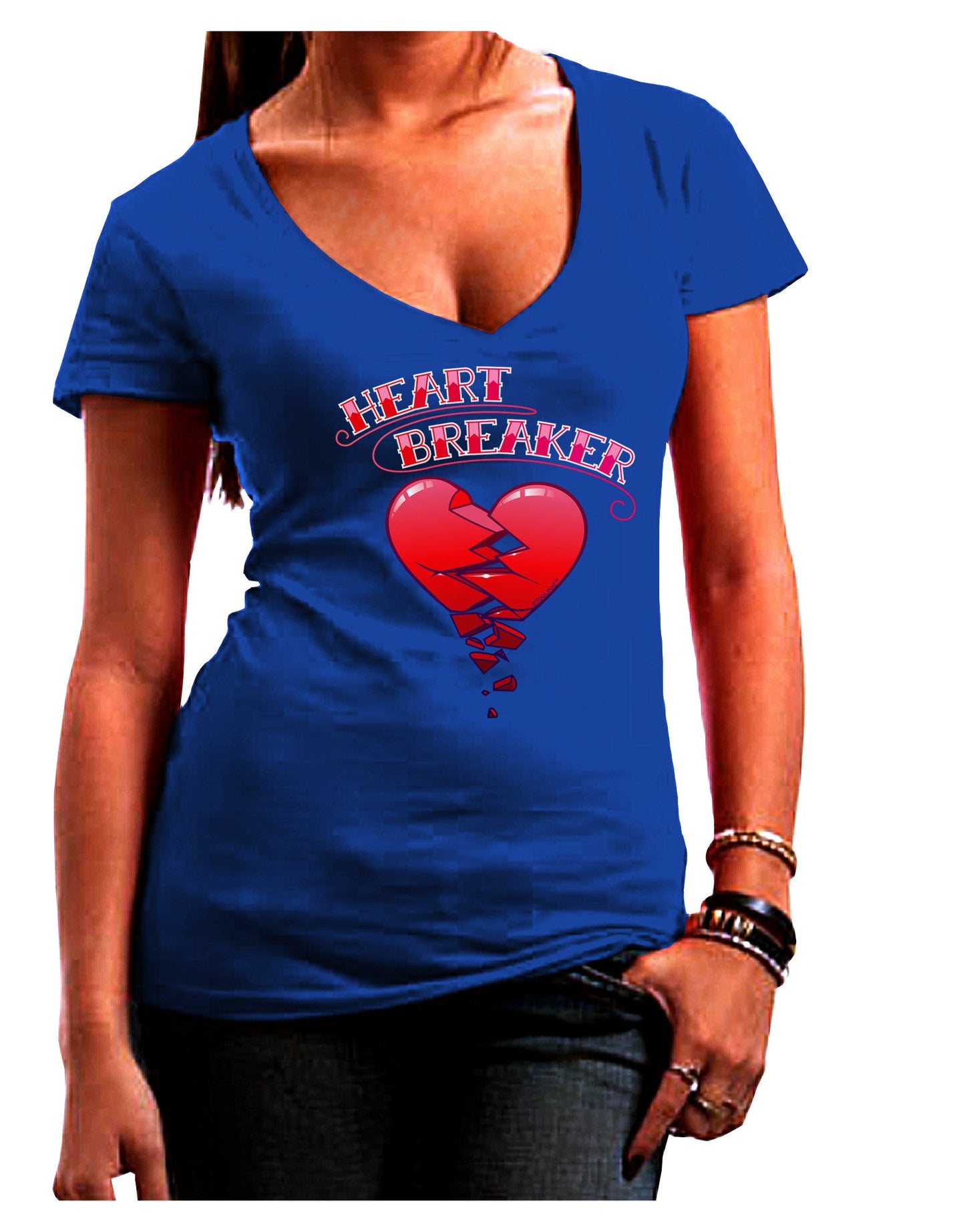 Heart Breaker Cute Womens V-Neck Dark T-Shirt-Womens V-Neck T-Shirts-TooLoud-Royal-Blue-Juniors Fitted Small-Davson Sales