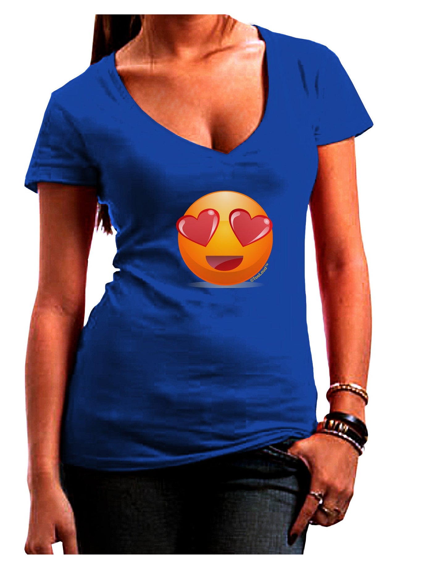 Heart Eye Emoji Womens V-Neck Dark T-Shirt-Womens V-Neck T-Shirts-TooLoud-Royal-Blue-Juniors Fitted Small-Davson Sales