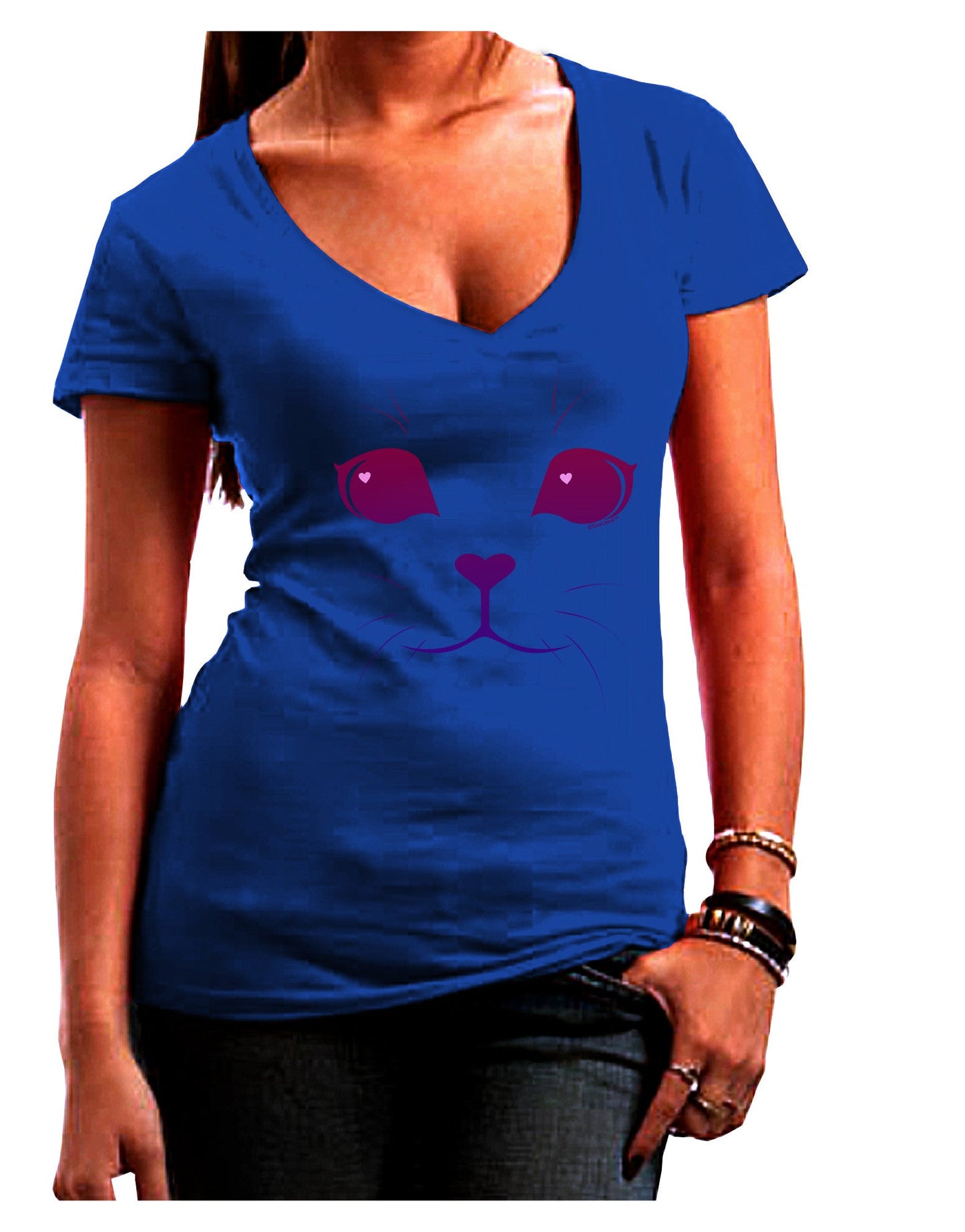 Heart Kitten Womens V-Neck Dark T-Shirt-Womens V-Neck T-Shirts-TooLoud-Royal-Blue-Juniors Fitted Small-Davson Sales