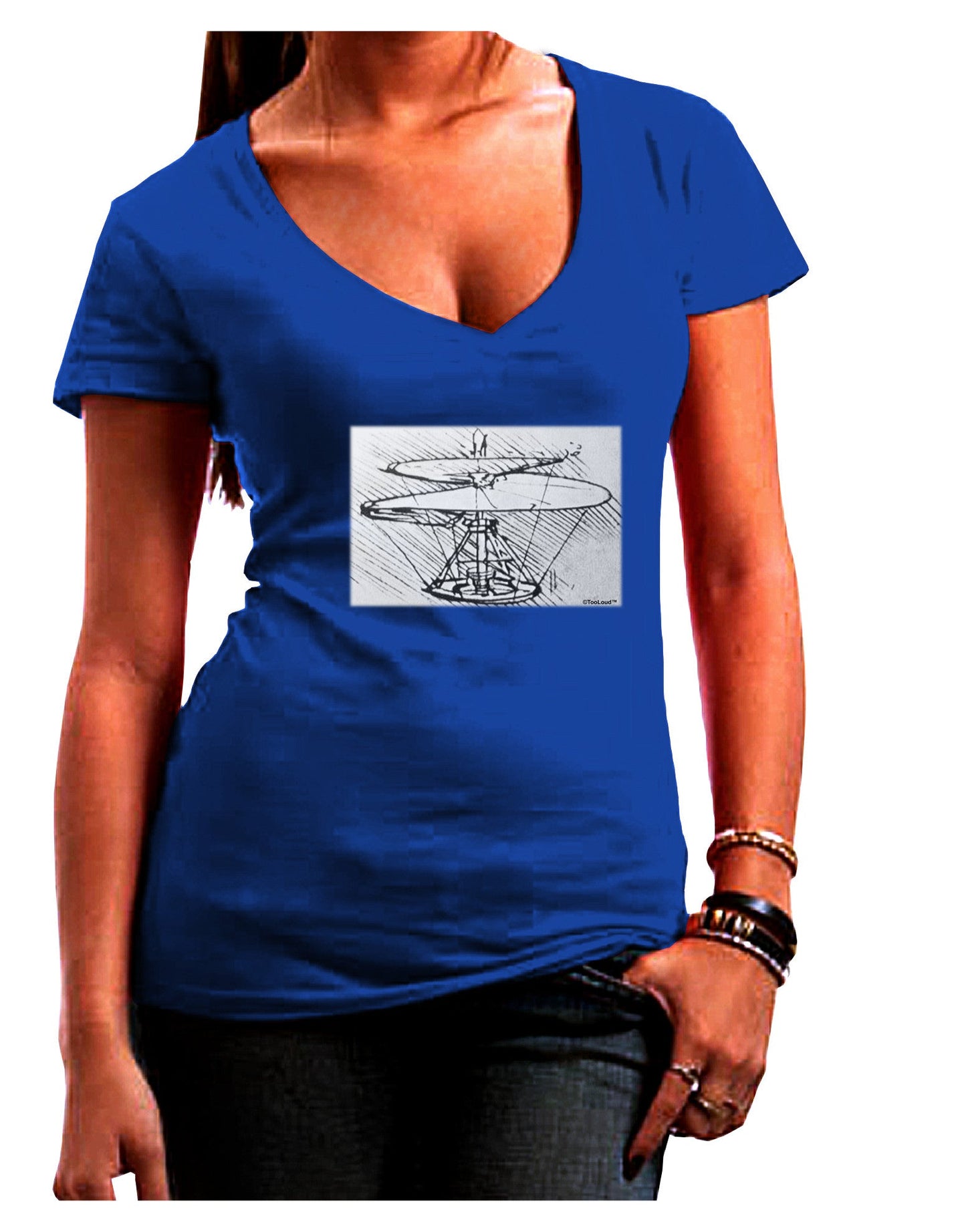 Helicopter Sketch Womens V-Neck Dark T-Shirt-Womens V-Neck T-Shirts-TooLoud-Royal-Blue-Juniors Fitted Small-Davson Sales