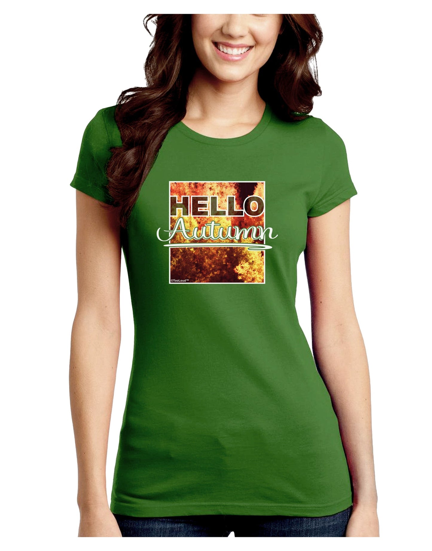 Hello Autumn Juniors Petite Crew Dark T-Shirt-T-Shirts Juniors Tops-TooLoud-Kiwi-Green-Juniors Fitted Small-Davson Sales