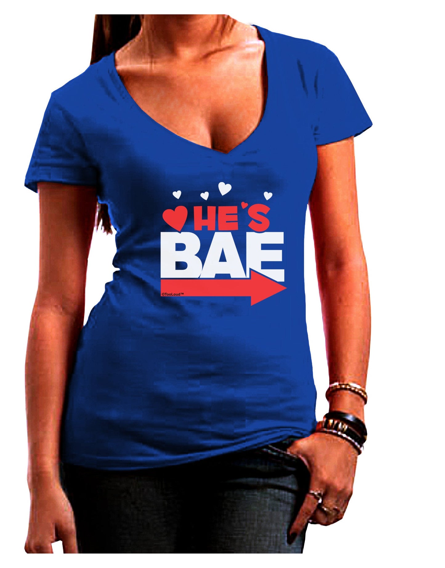 He's BAE - Right Arrow Womens V-Neck Dark T-Shirt-Womens V-Neck T-Shirts-TooLoud-Royal-Blue-Juniors Fitted Small-Davson Sales