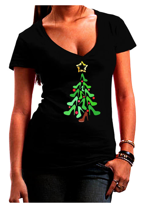 High Heels Shoes Christmas Tree Juniors V-Neck Dark T-Shirt-Womens V-Neck T-Shirts-TooLoud-Black-Juniors Fitted Small-Davson Sales