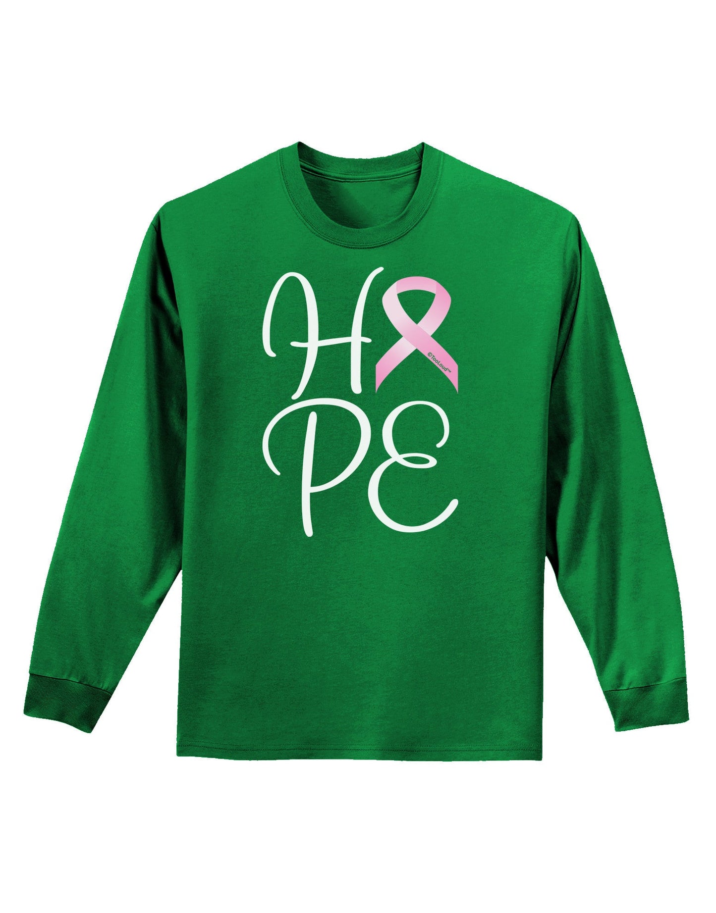 Hope - Breast Cancer Awareness Ribbon Adult Long Sleeve Dark T-Shirt-TooLoud-Kelly-Green-Small-Davson Sales