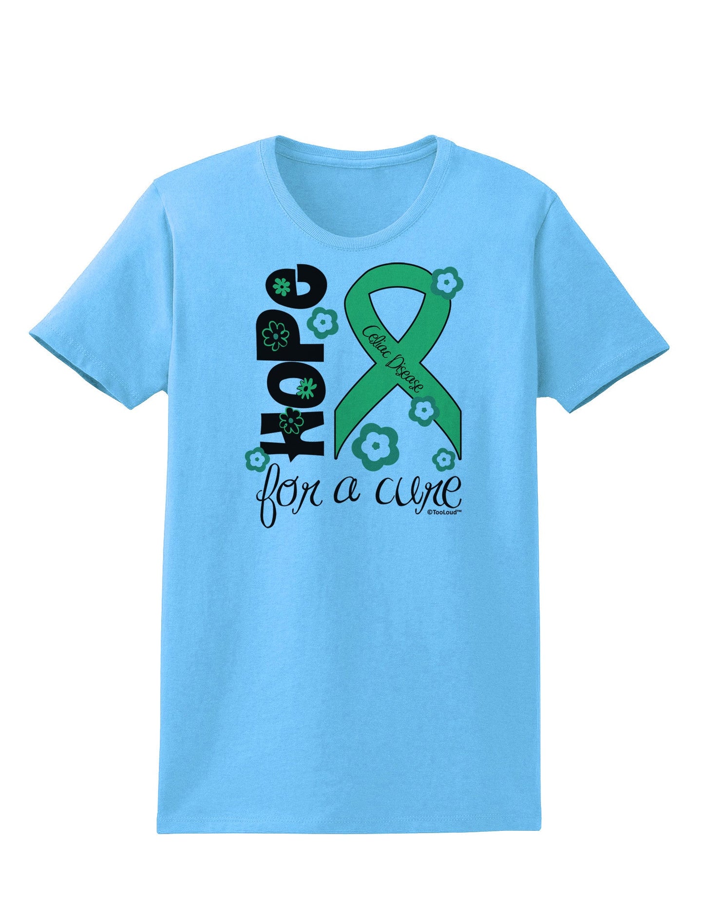 Hope for a Cure - Light Green Ribbon Celiac Disease - Flowers Womens T-Shirt-Womens T-Shirt-TooLoud-Aquatic-Blue-X-Small-Davson Sales