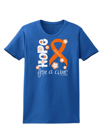 Hope for a Cure - Orange Ribbon Leukemia - Flowers Womens Dark T-Shirt-TooLoud-Royal-Blue-X-Small-Davson Sales