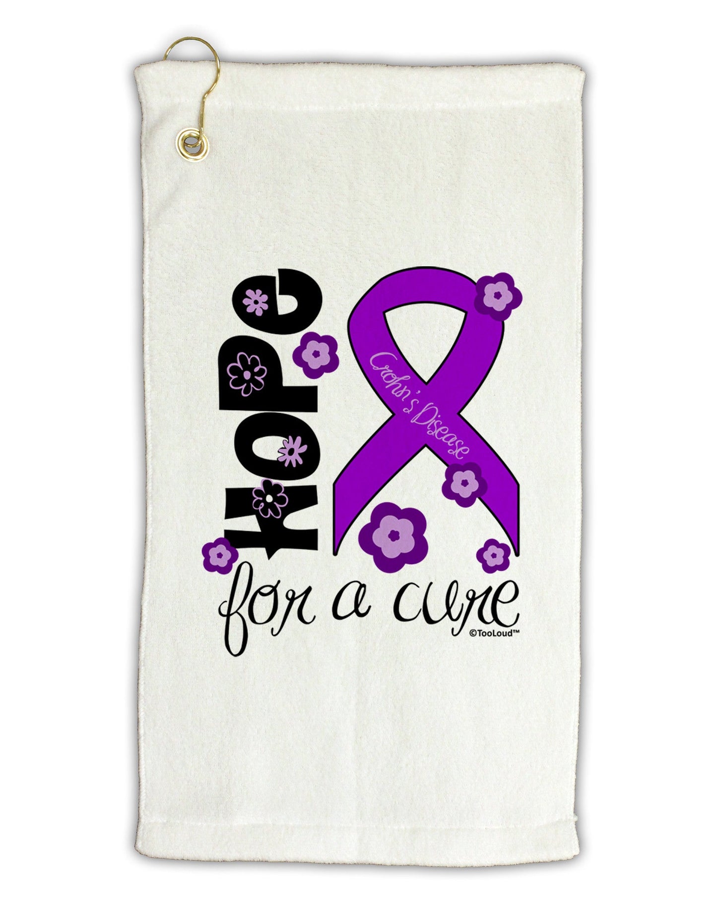 Hope for a Cure - Purple Ribbon Crohn’s Disease - Flowers Micro Terry Gromet Golf Towel 16 x 25 inch-Golf Towel-TooLoud-White-Davson Sales